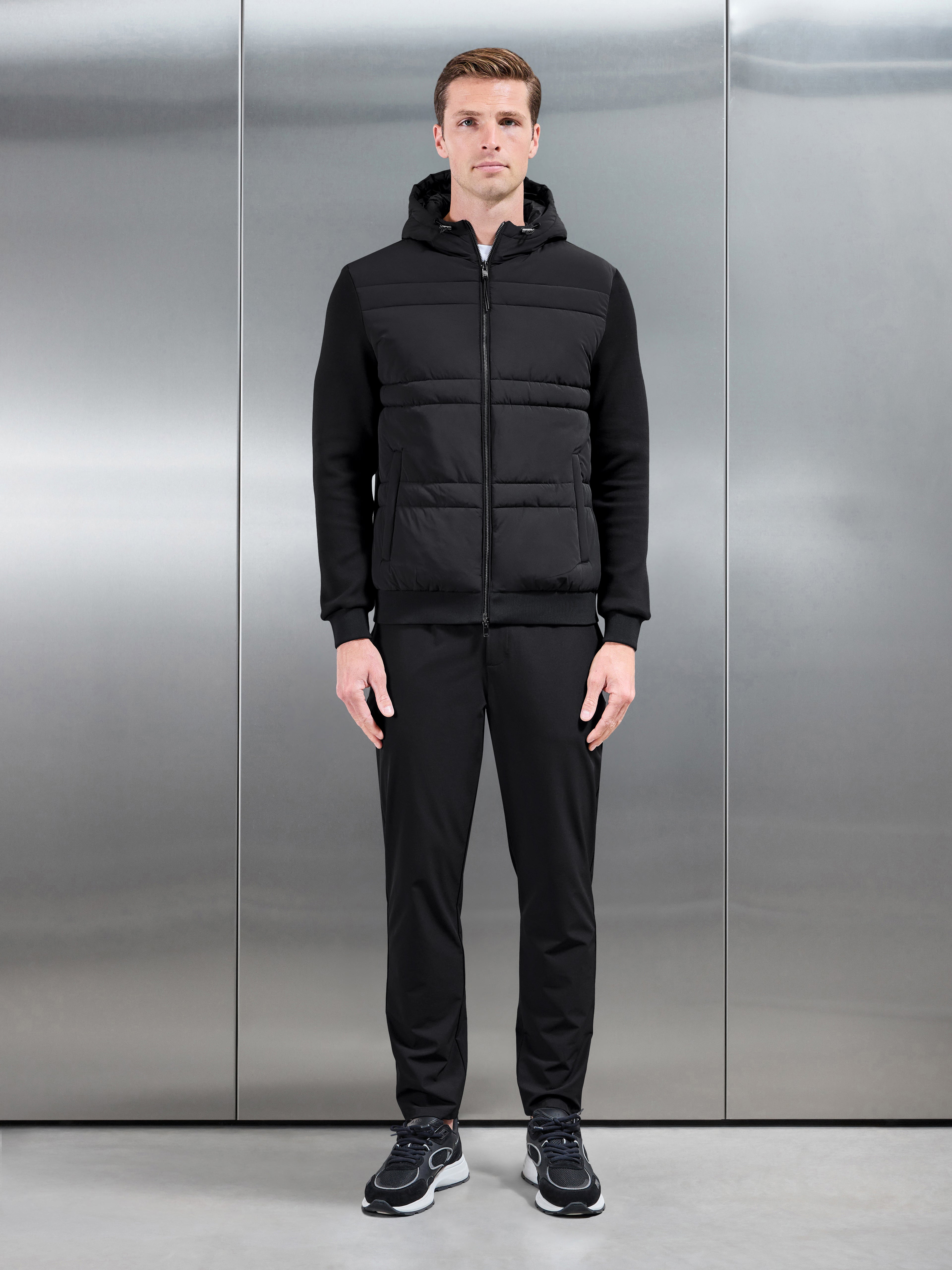 Hybrid Panel Puffer Windbreaker in Black