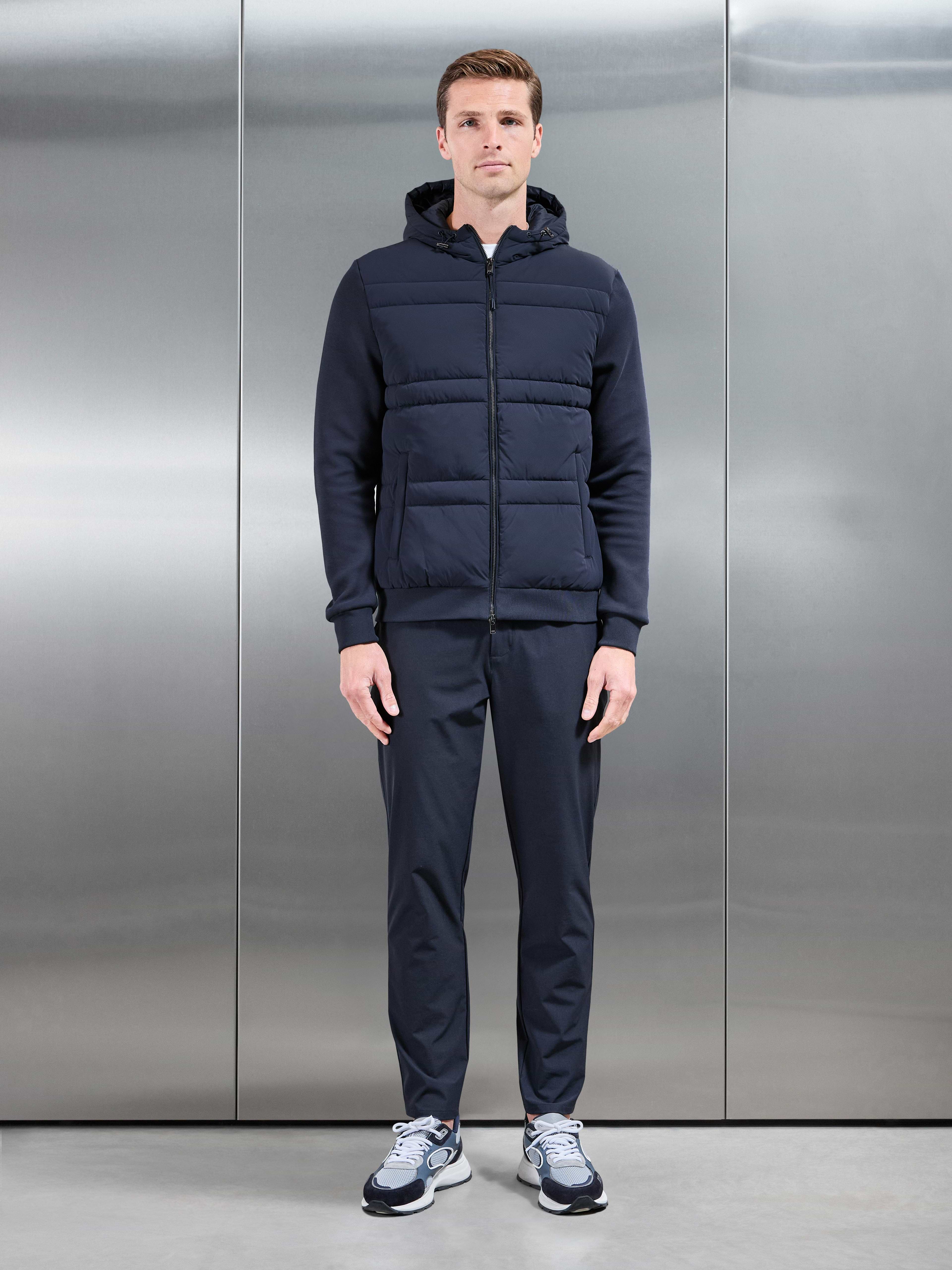 Hybrid Panel Puffer Windbreaker in Navy