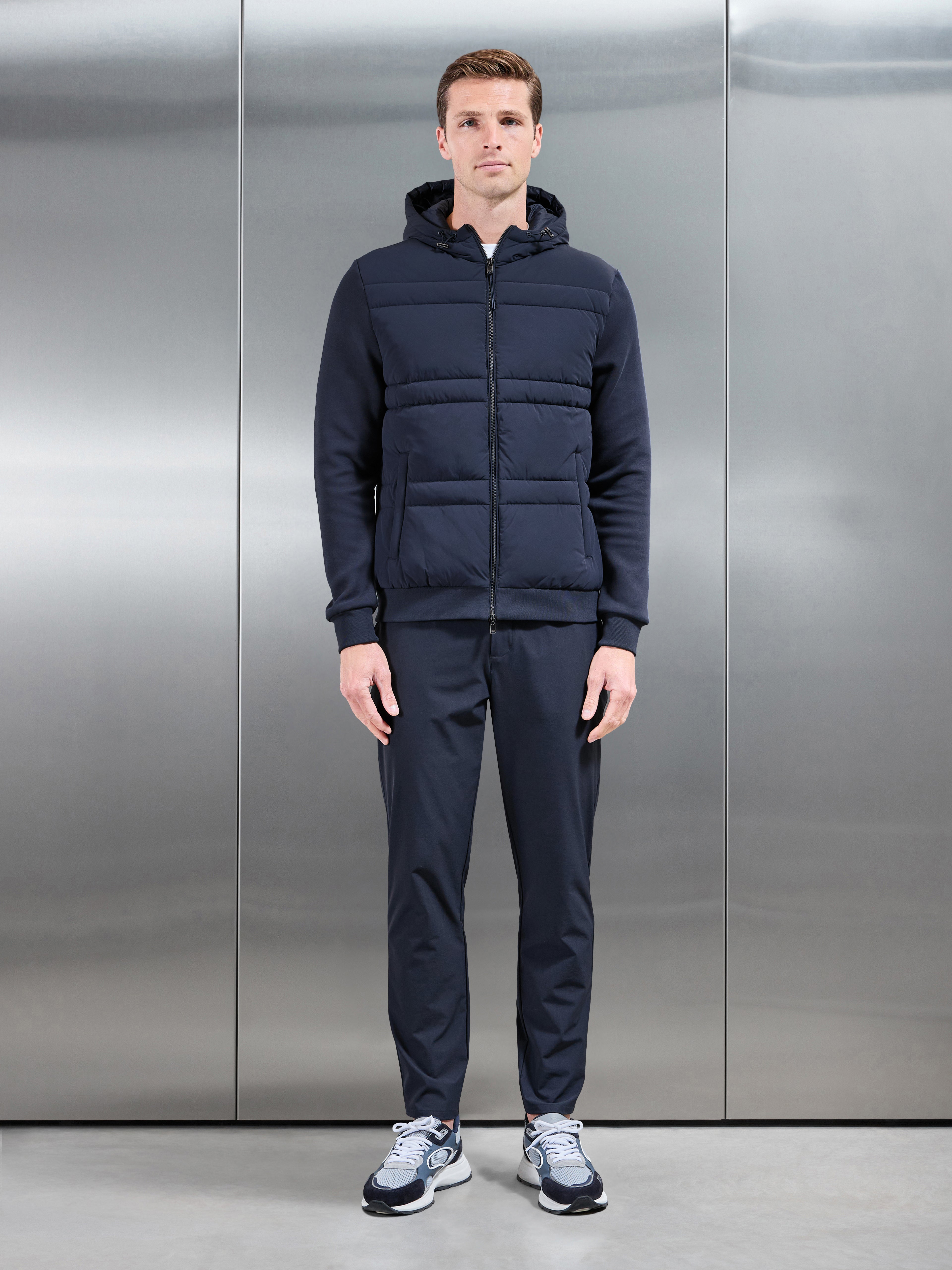 Hybrid Panel Puffer Windbreaker in Navy