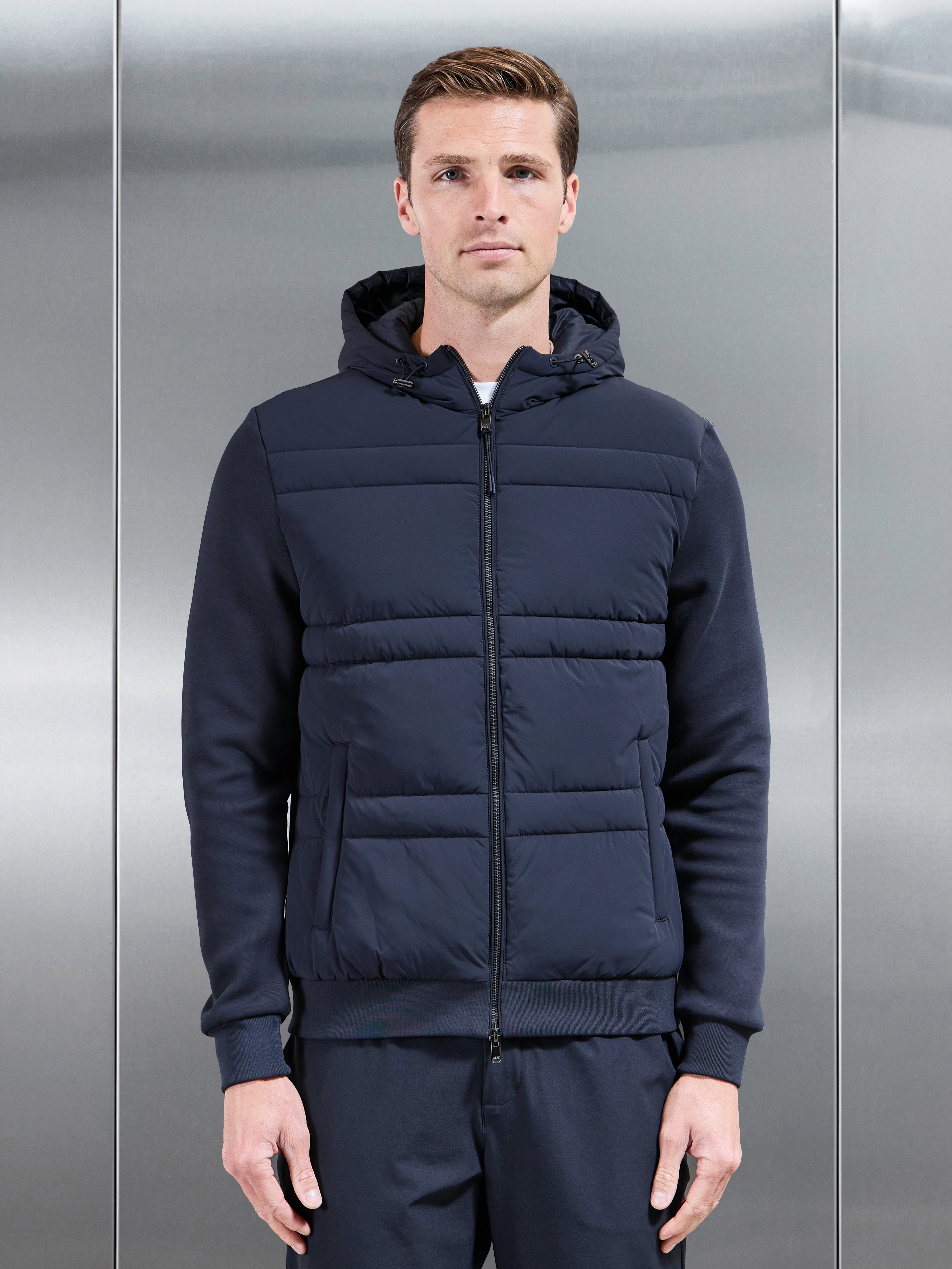 Hybrid Panel Puffer Windbreaker in Navy