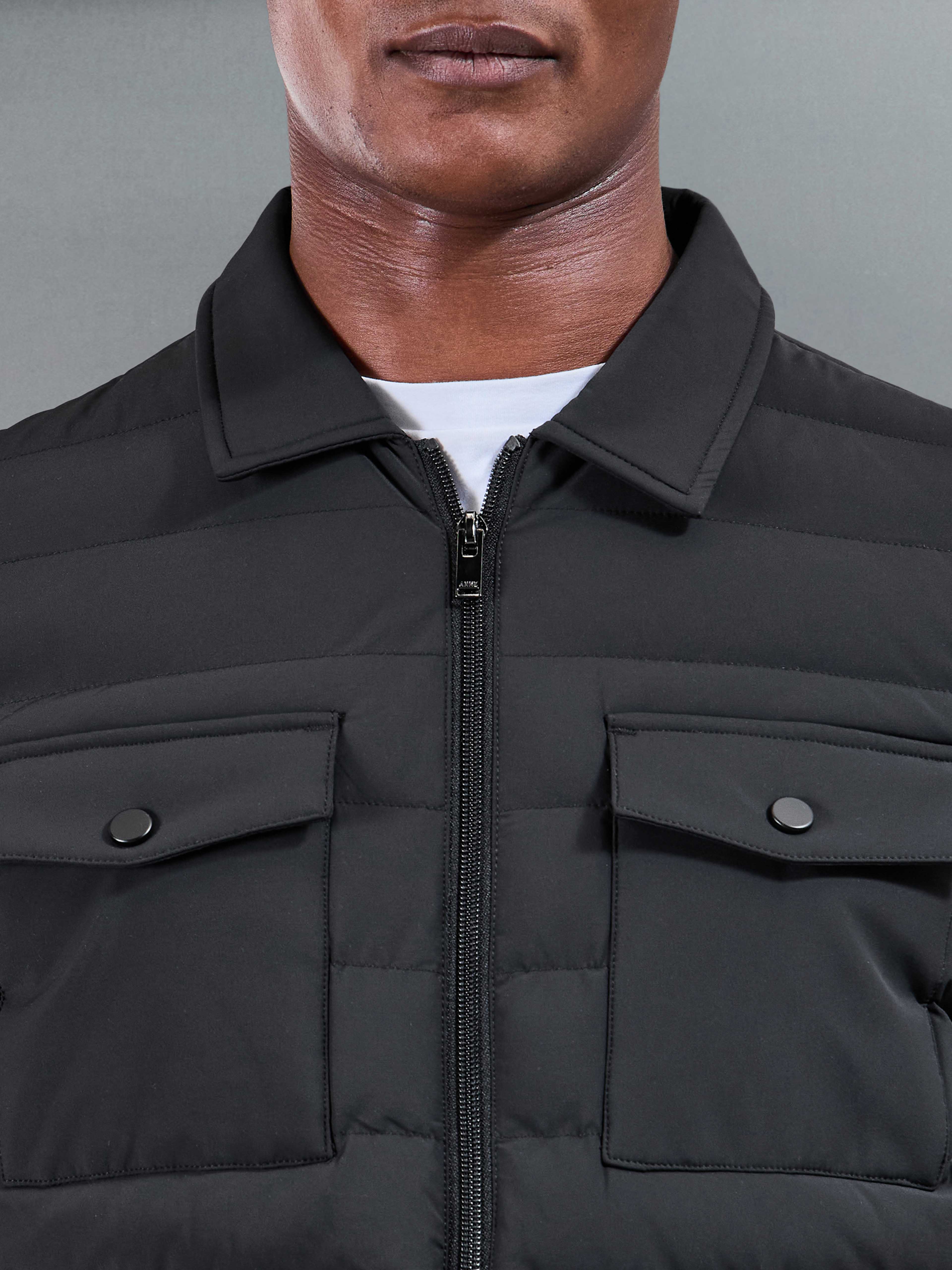 Hybrid Quilted Overshirt in Black