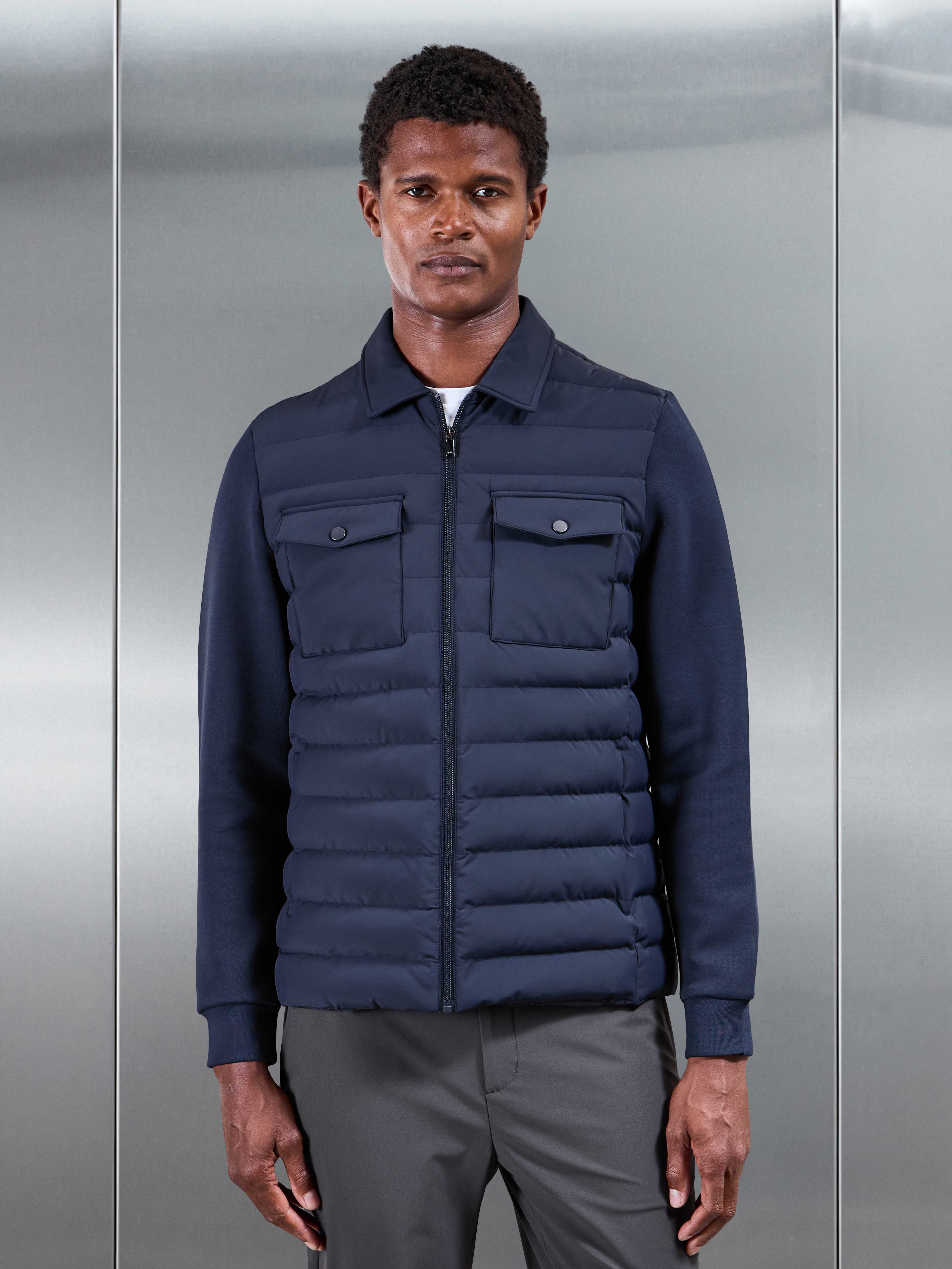 Hybrid Quilted Overshirt in Navy