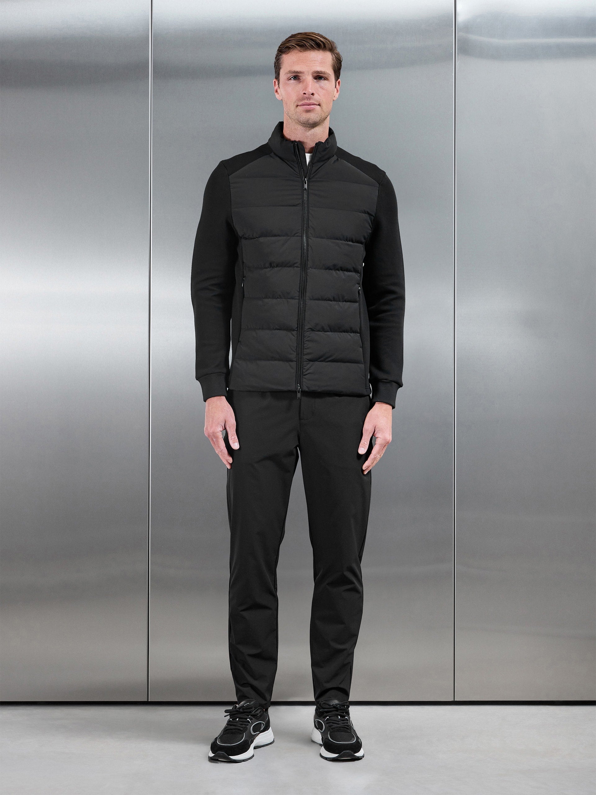 Hybrid Technical Puffer Jacket in Black
