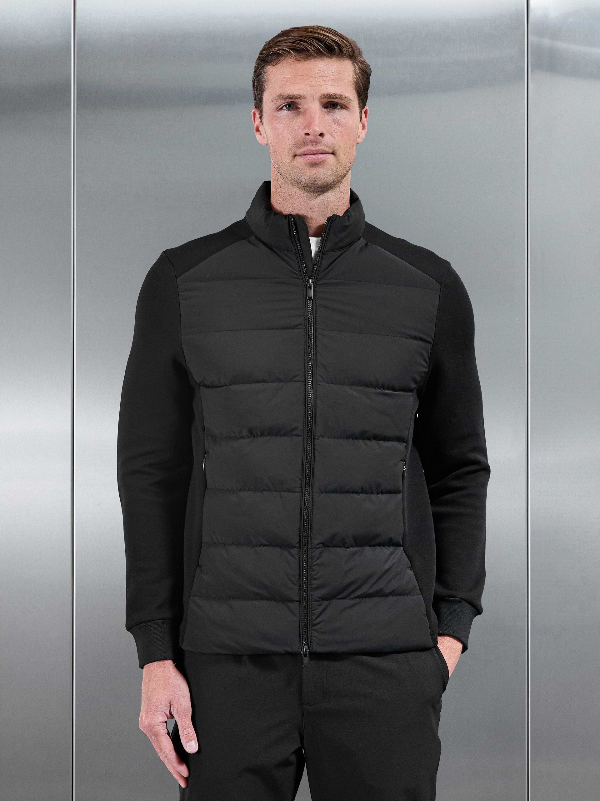 Hybrid Technical Puffer Jacket in Black