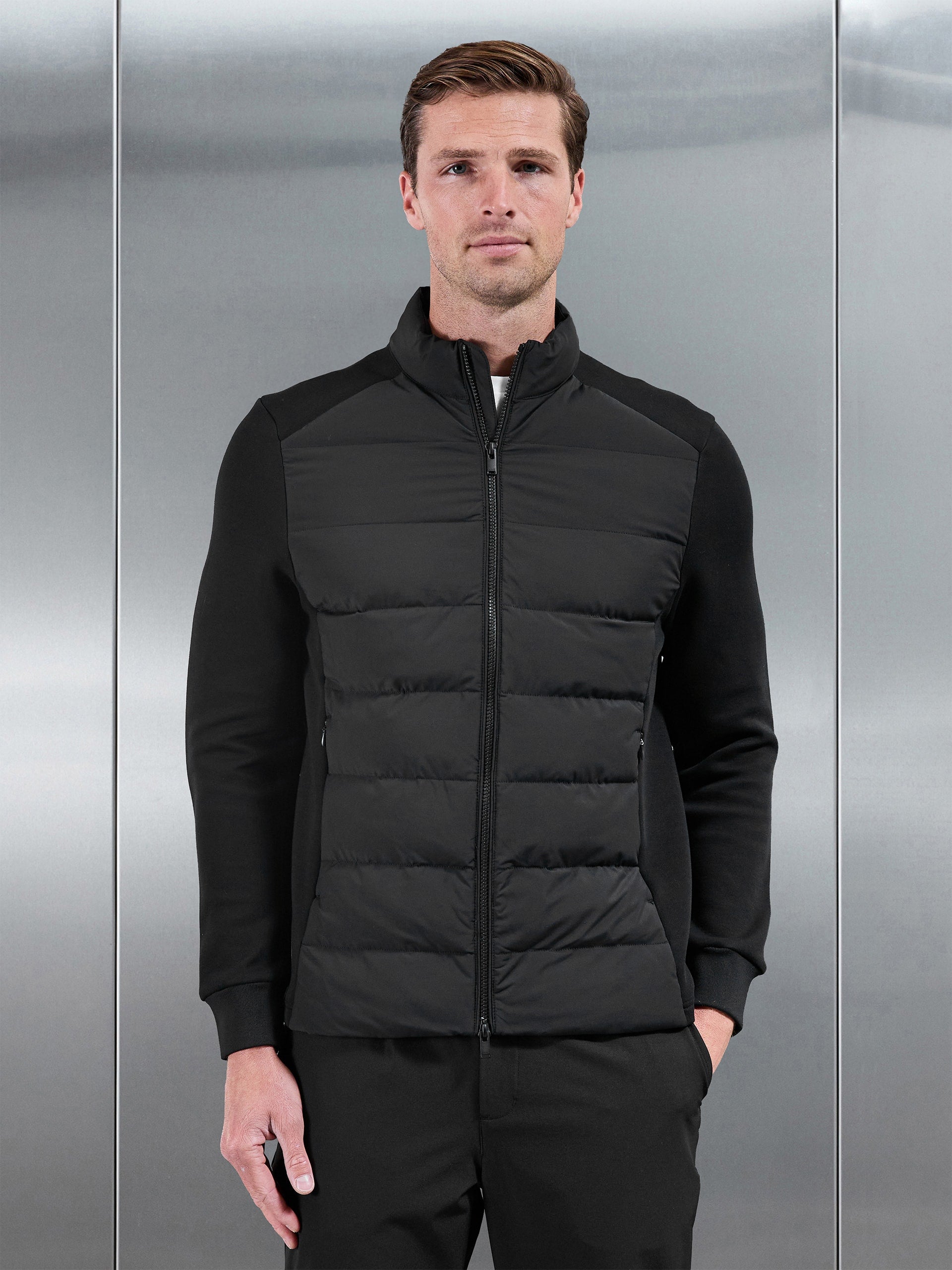 Hybrid Technical Puffer Jacket in Black