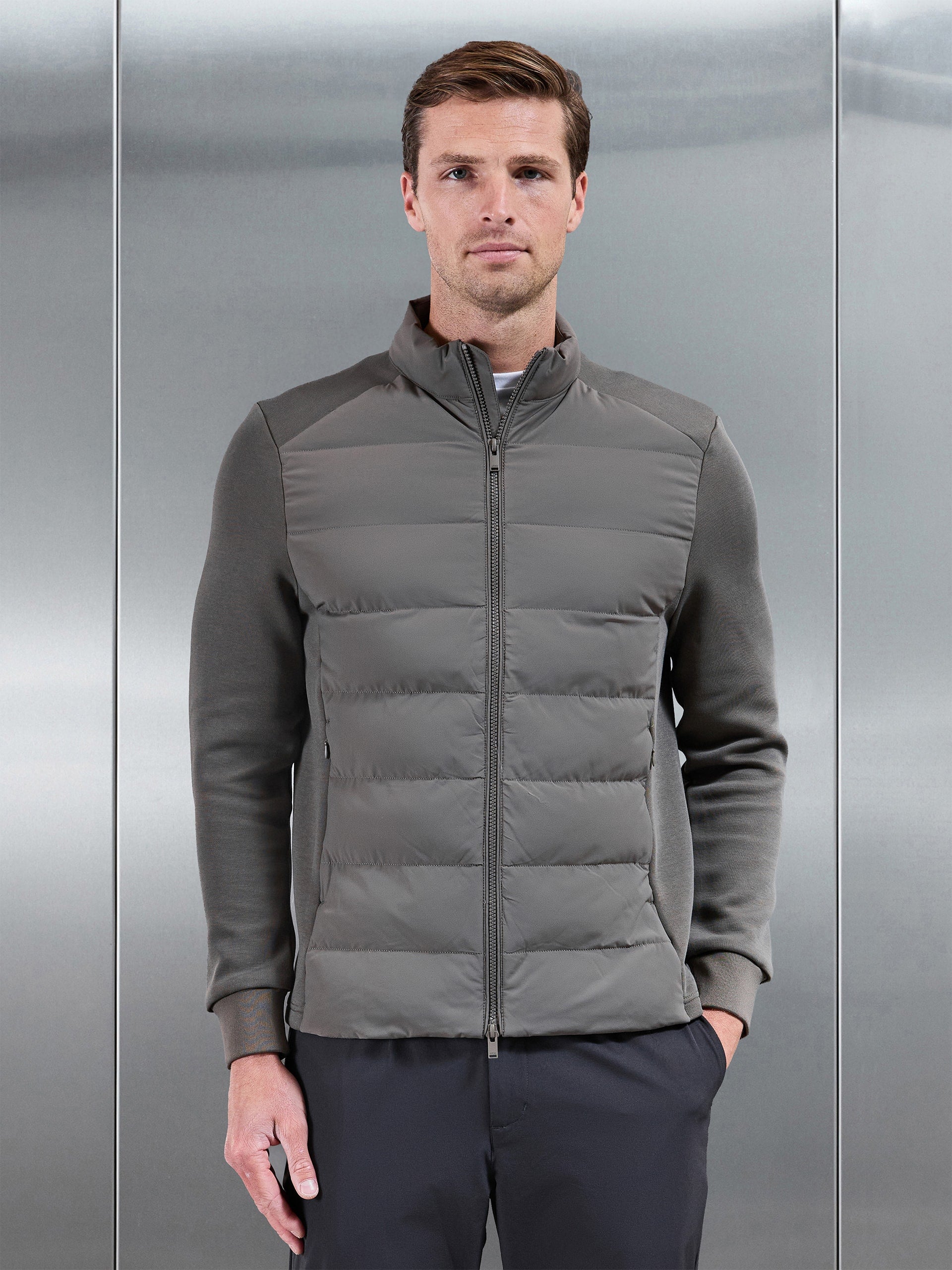Hybrid Technical Puffer Jacket in Olive