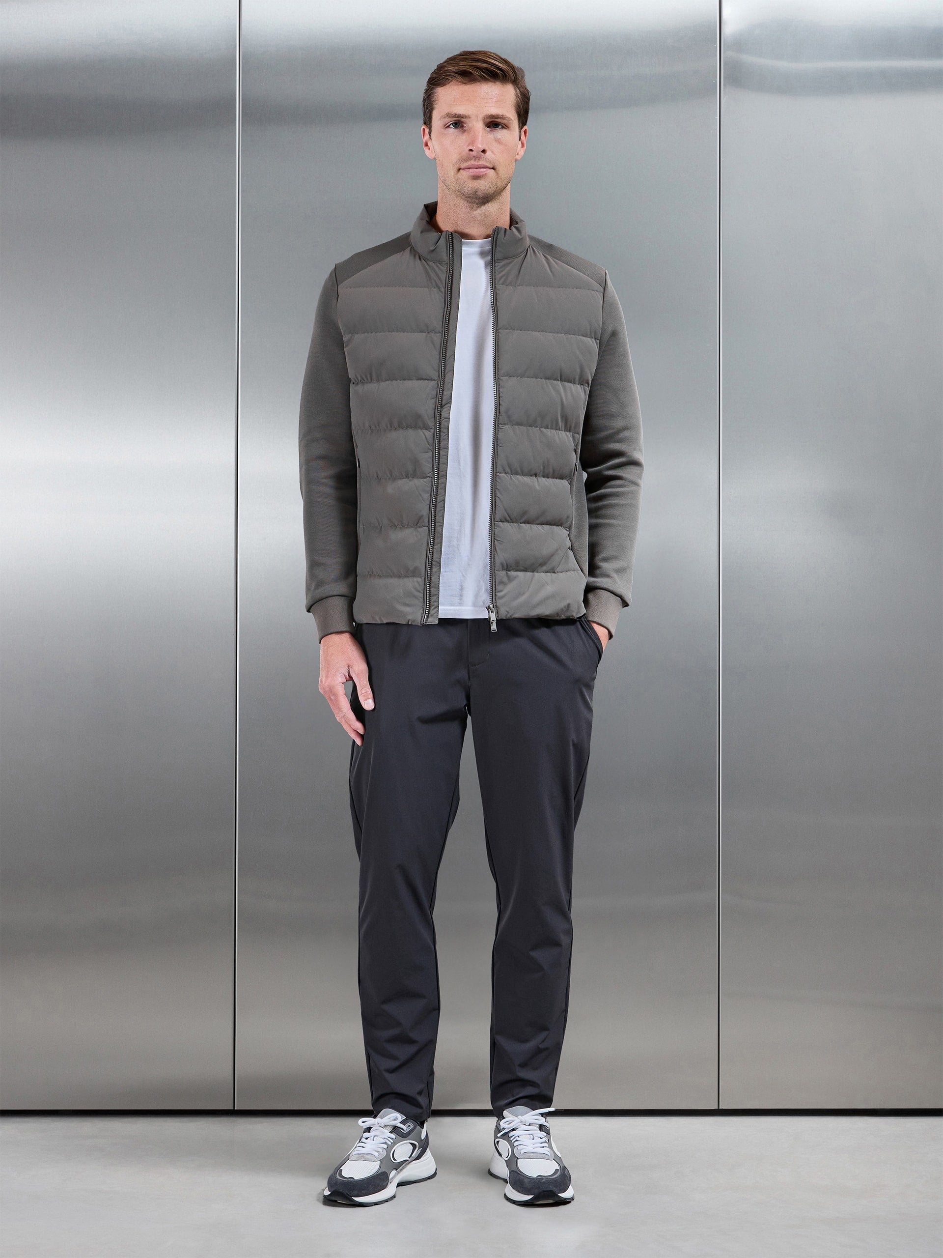 Hybrid Technical Puffer Jacket in Olive