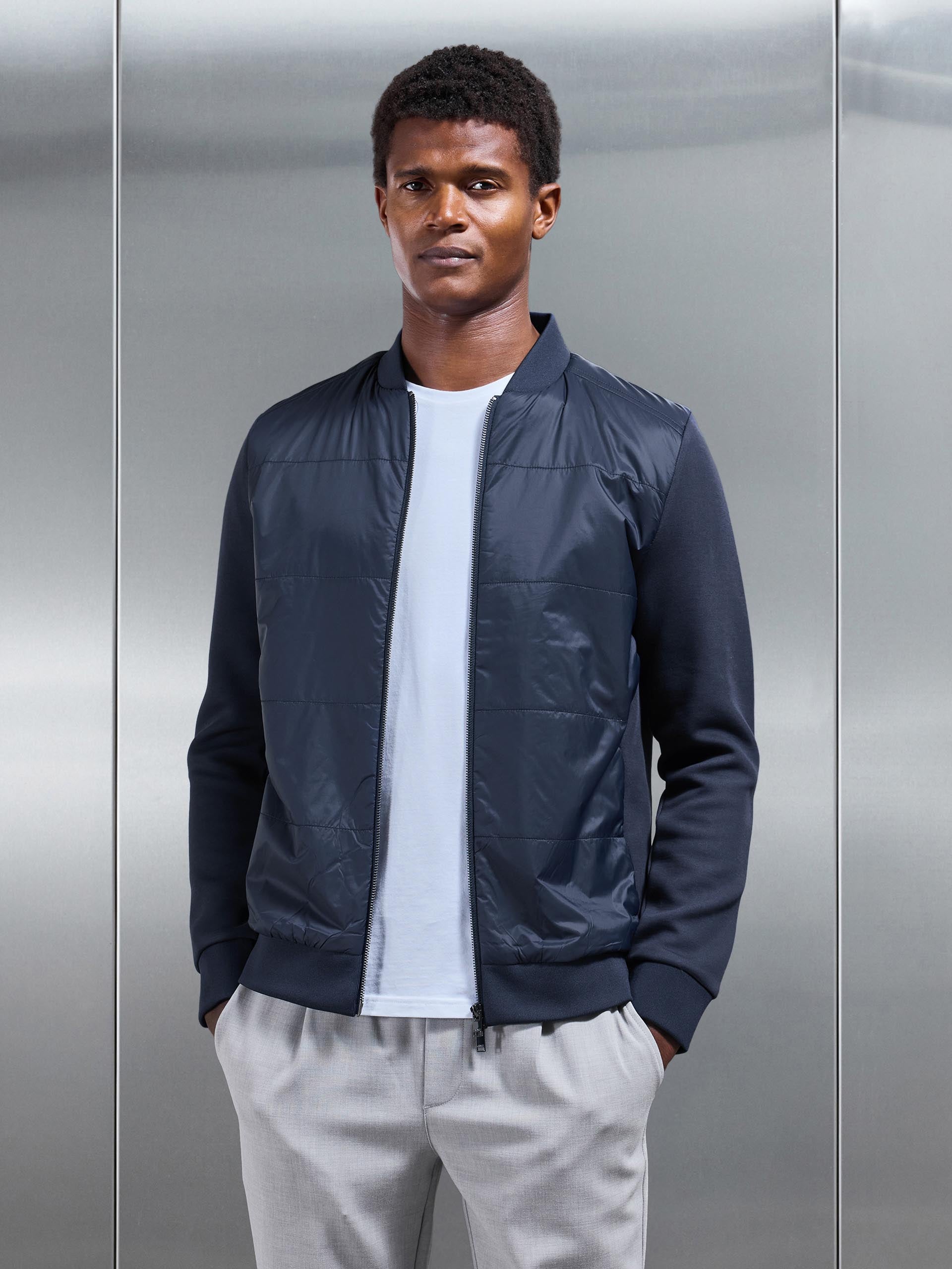 Hybrid Bomber Jacket in Navy