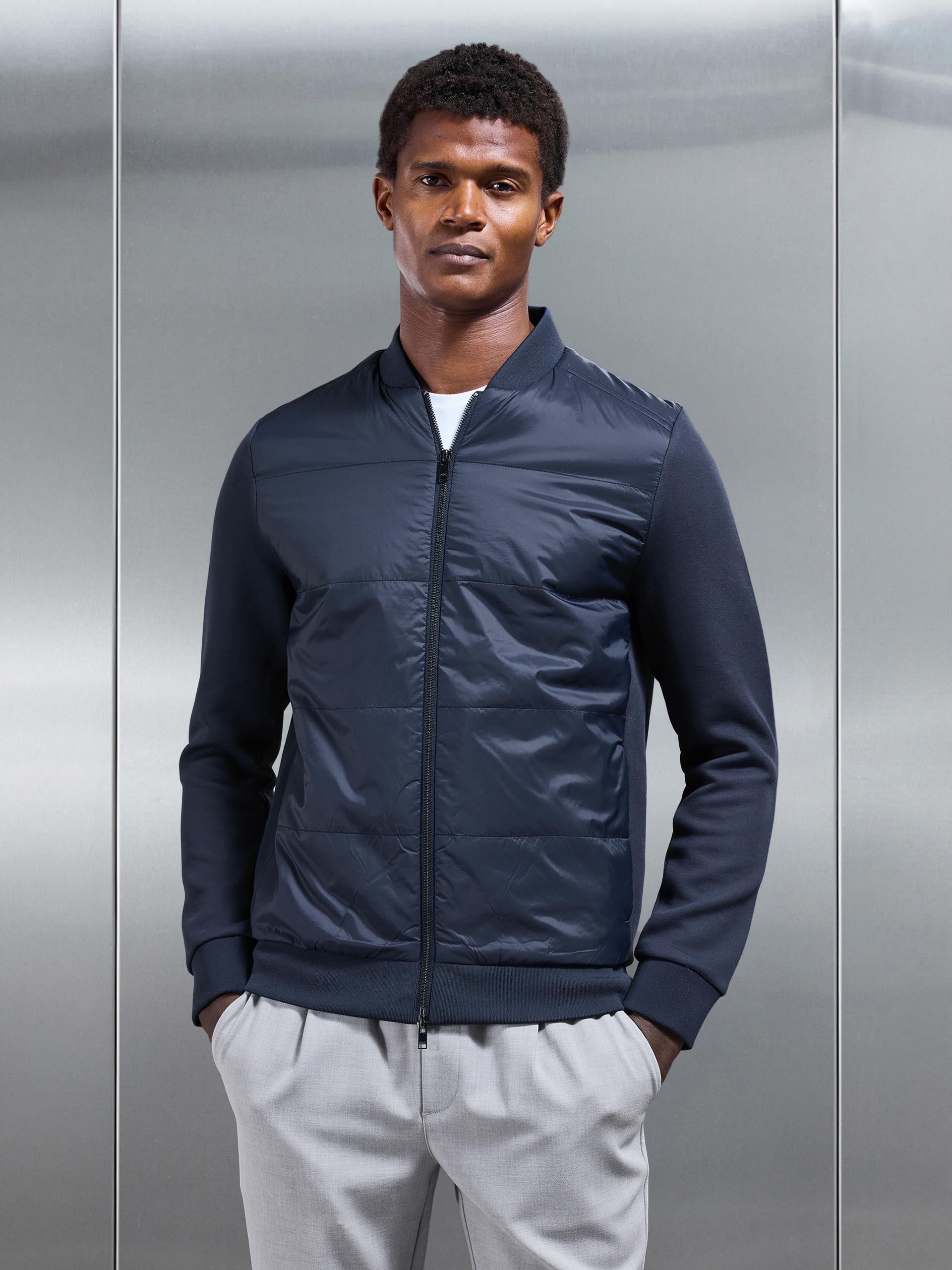 Hybrid Bomber Jacket in Navy
