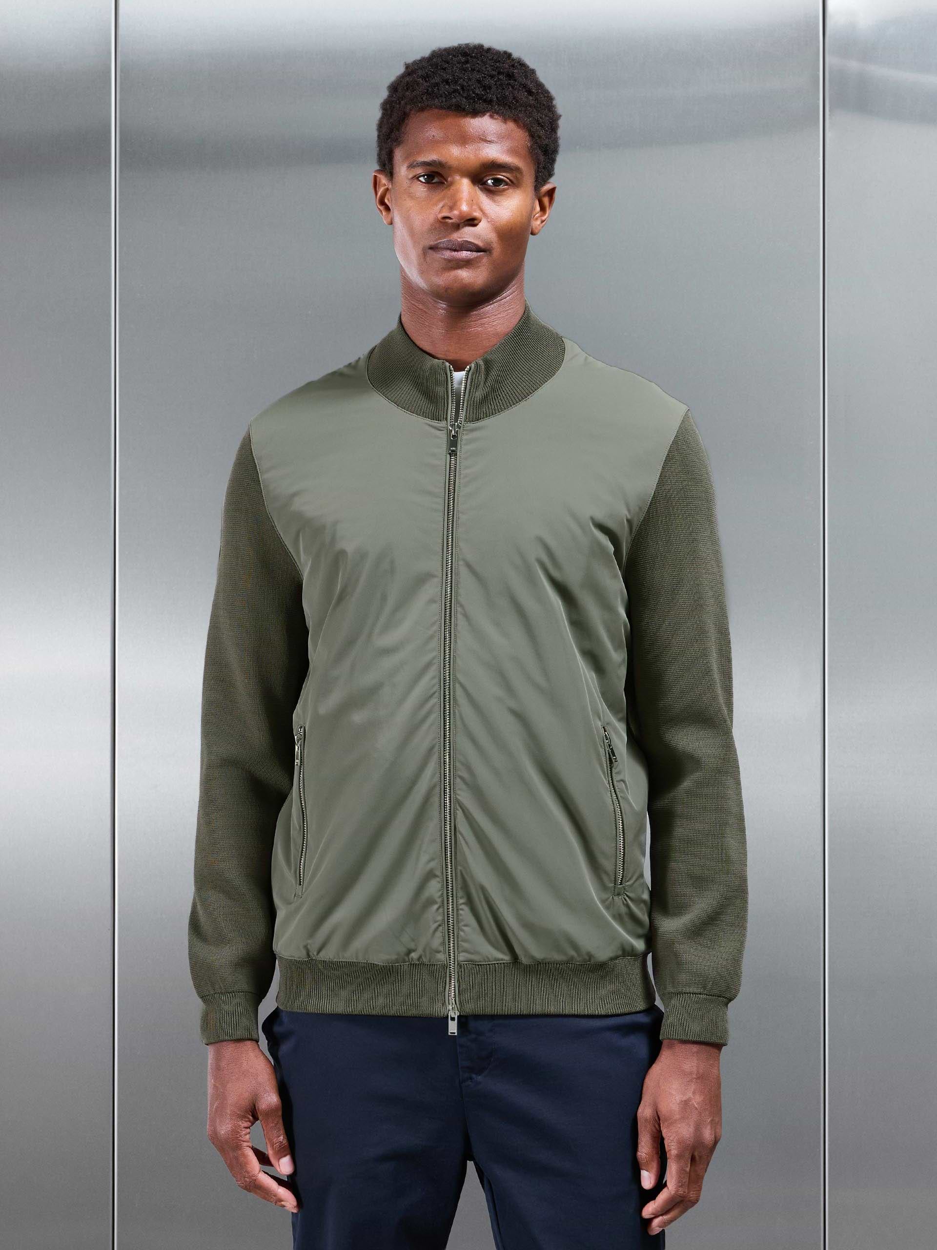 Hybrid Knitted Jacket in Olive
