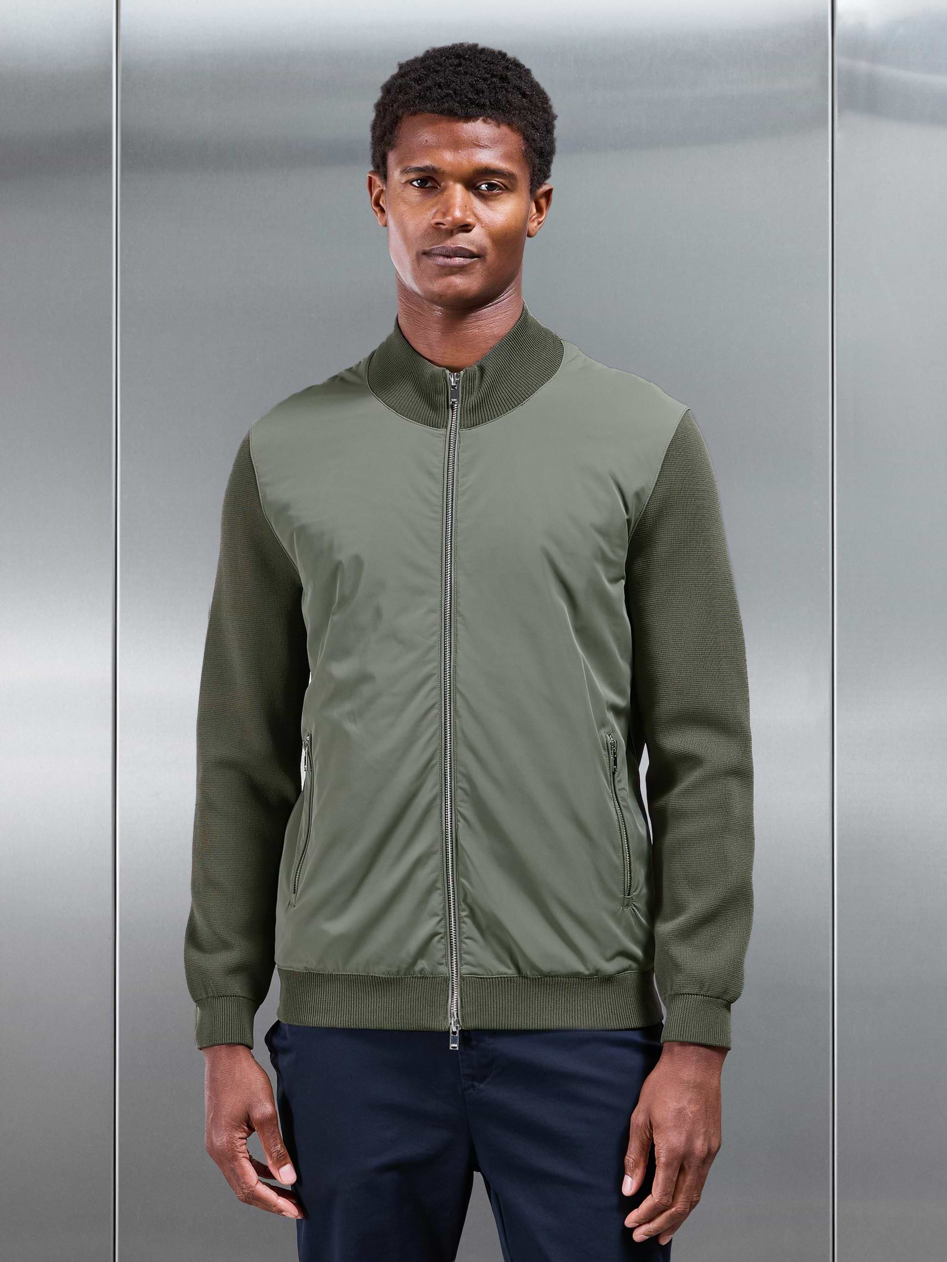 Hybrid Knitted Jacket in Olive
