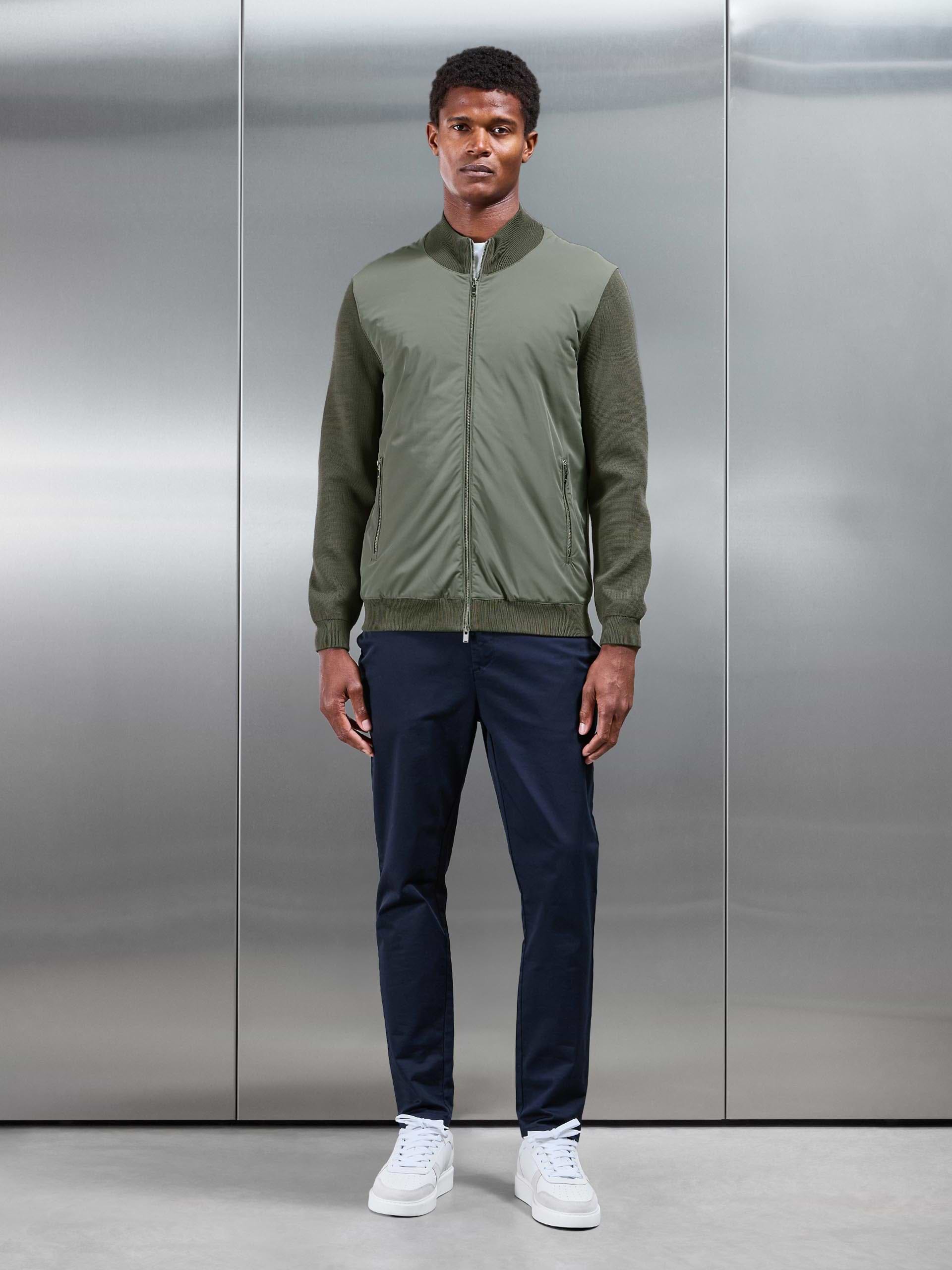 Hybrid Knitted Jacket in Olive