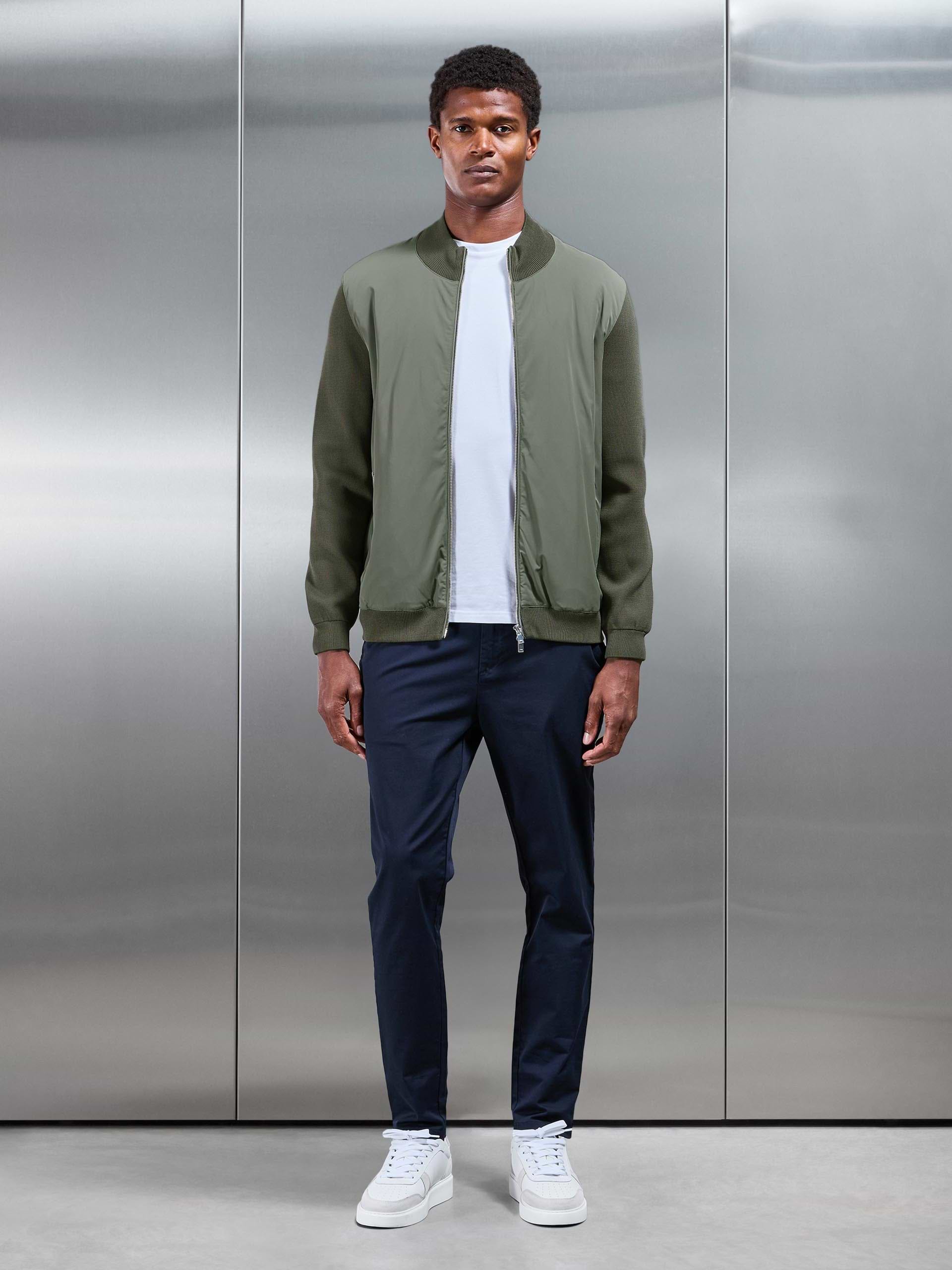 Hybrid Knitted Jacket in Olive