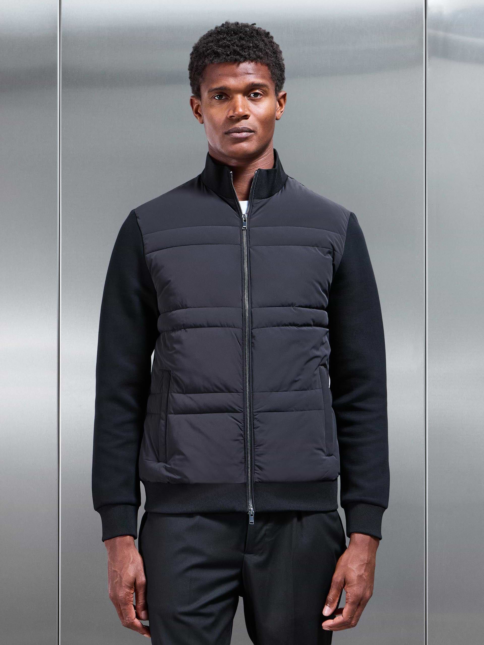 Hybrid Panel Puffer Jacket in Black