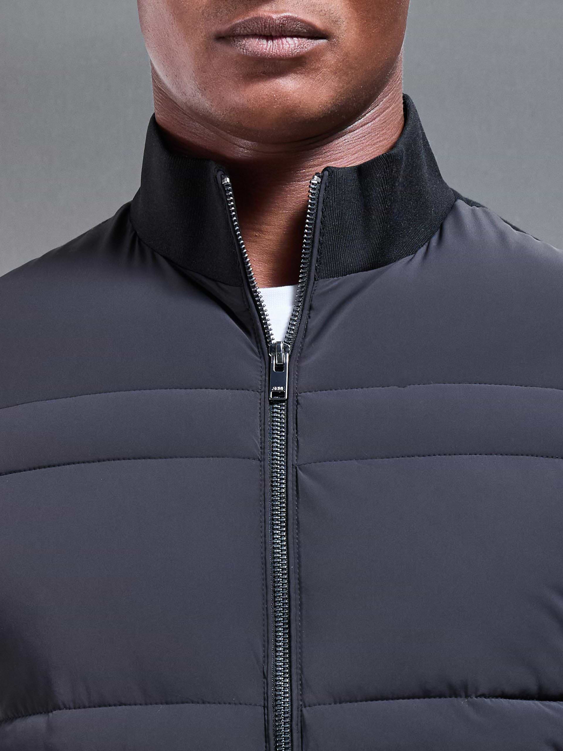 Hybrid Panel Puffer Jacket in Black