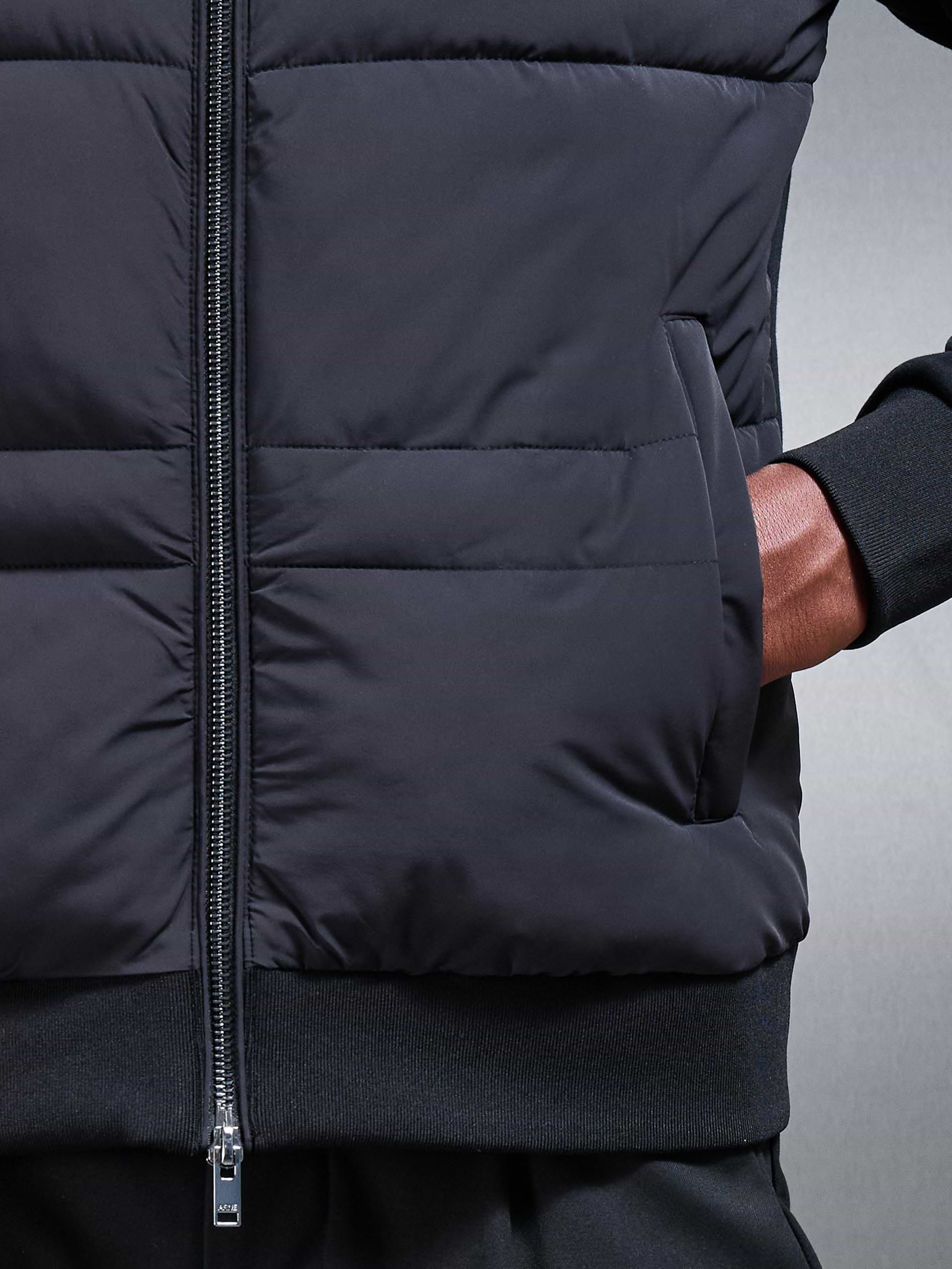 Hybrid Panel Puffer Jacket in Black