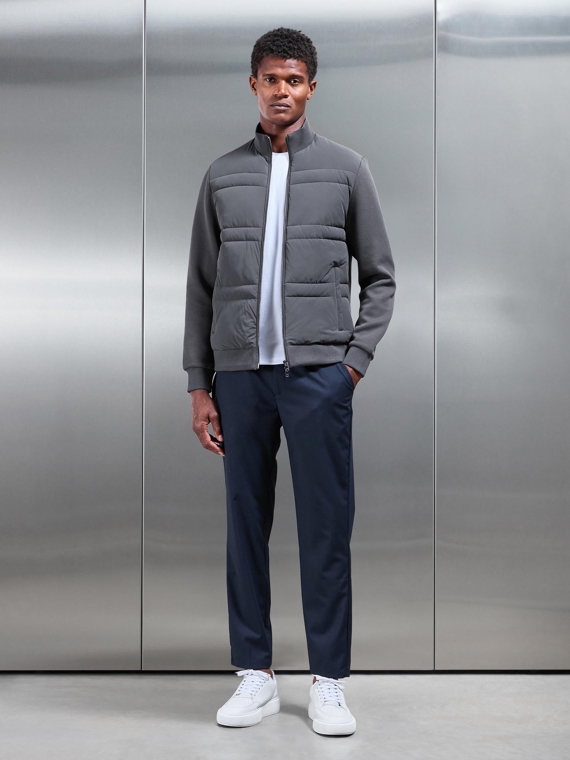 Hybrid Panel Puffer Jacket in Grey