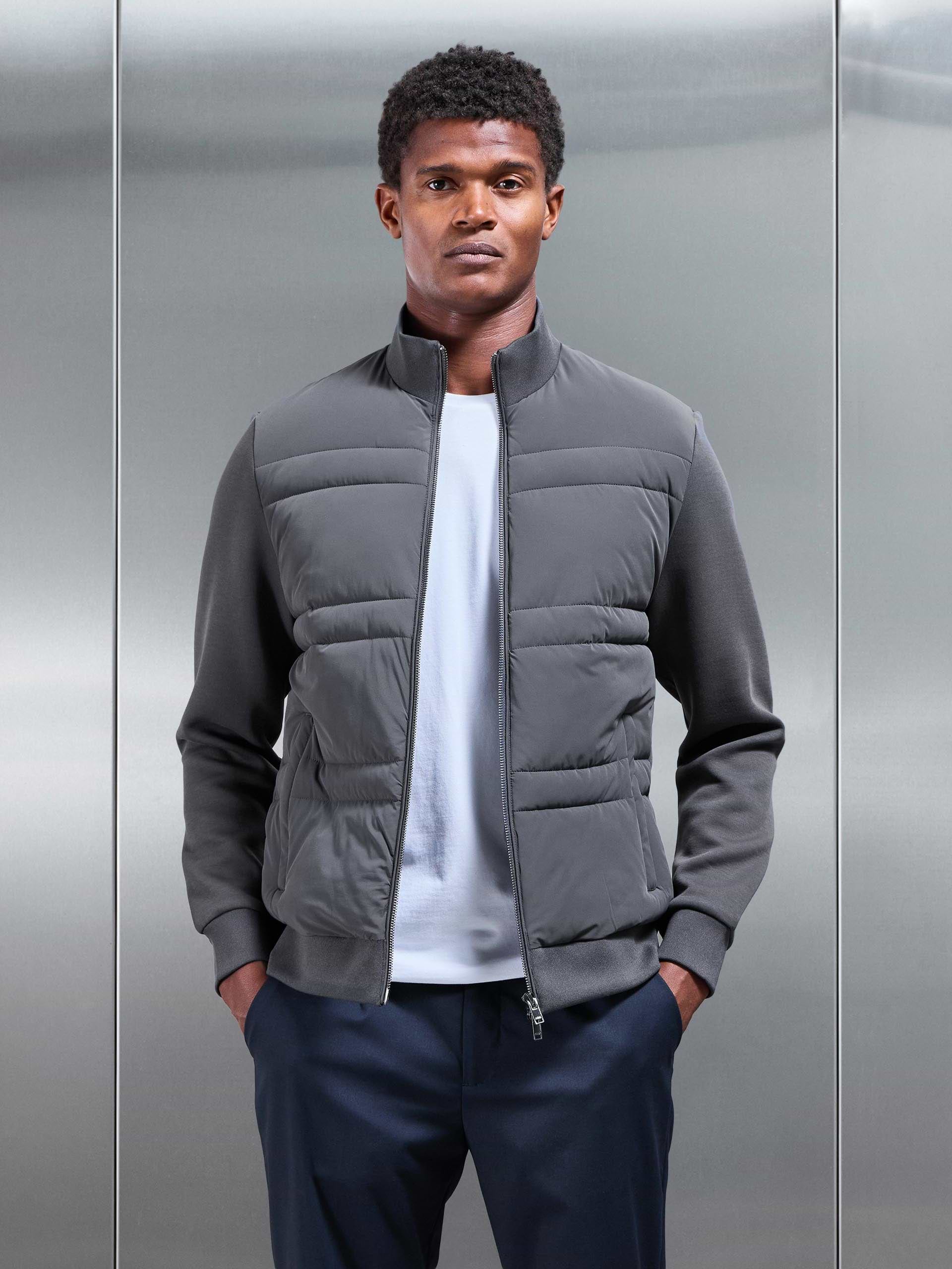 Hybrid Panel Puffer Jacket in Grey