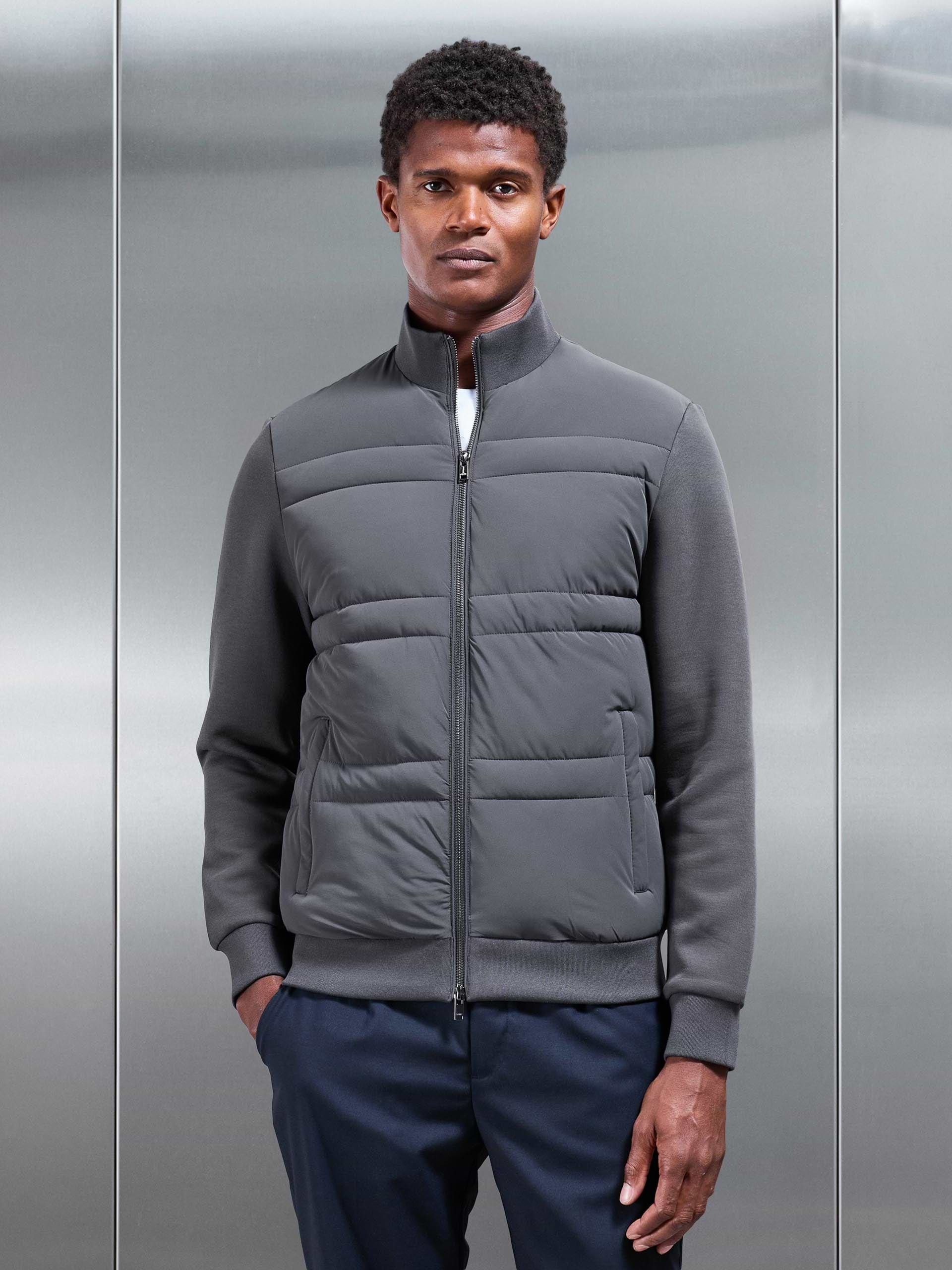 Hybrid Panel Puffer Jacket in Grey