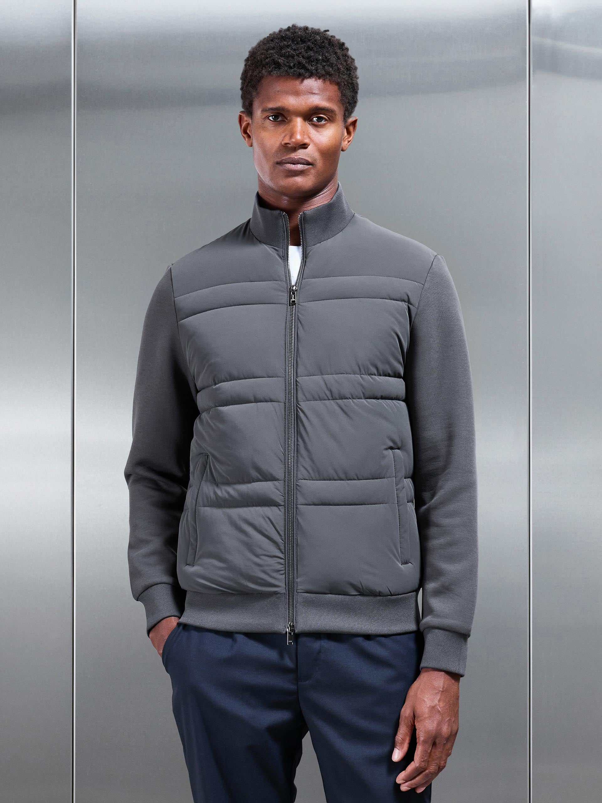 Hybrid Panel Puffer Jacket in Grey