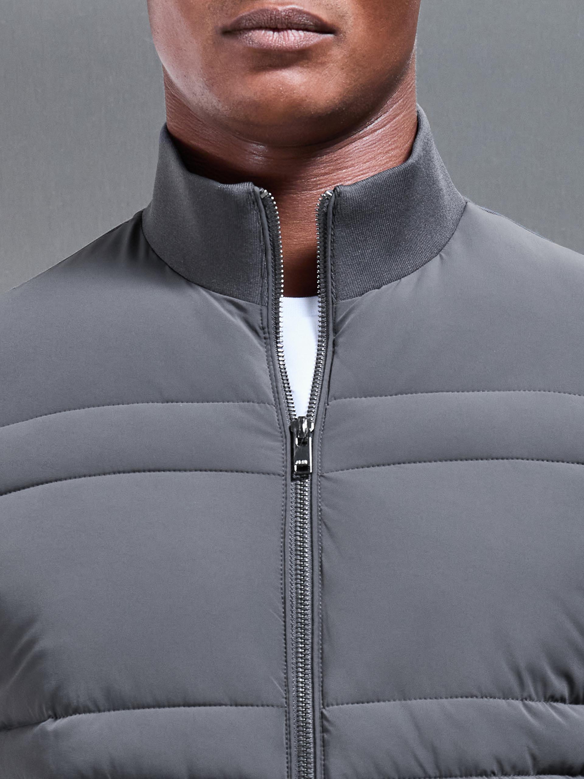 Hybrid Panel Puffer Jacket in Grey