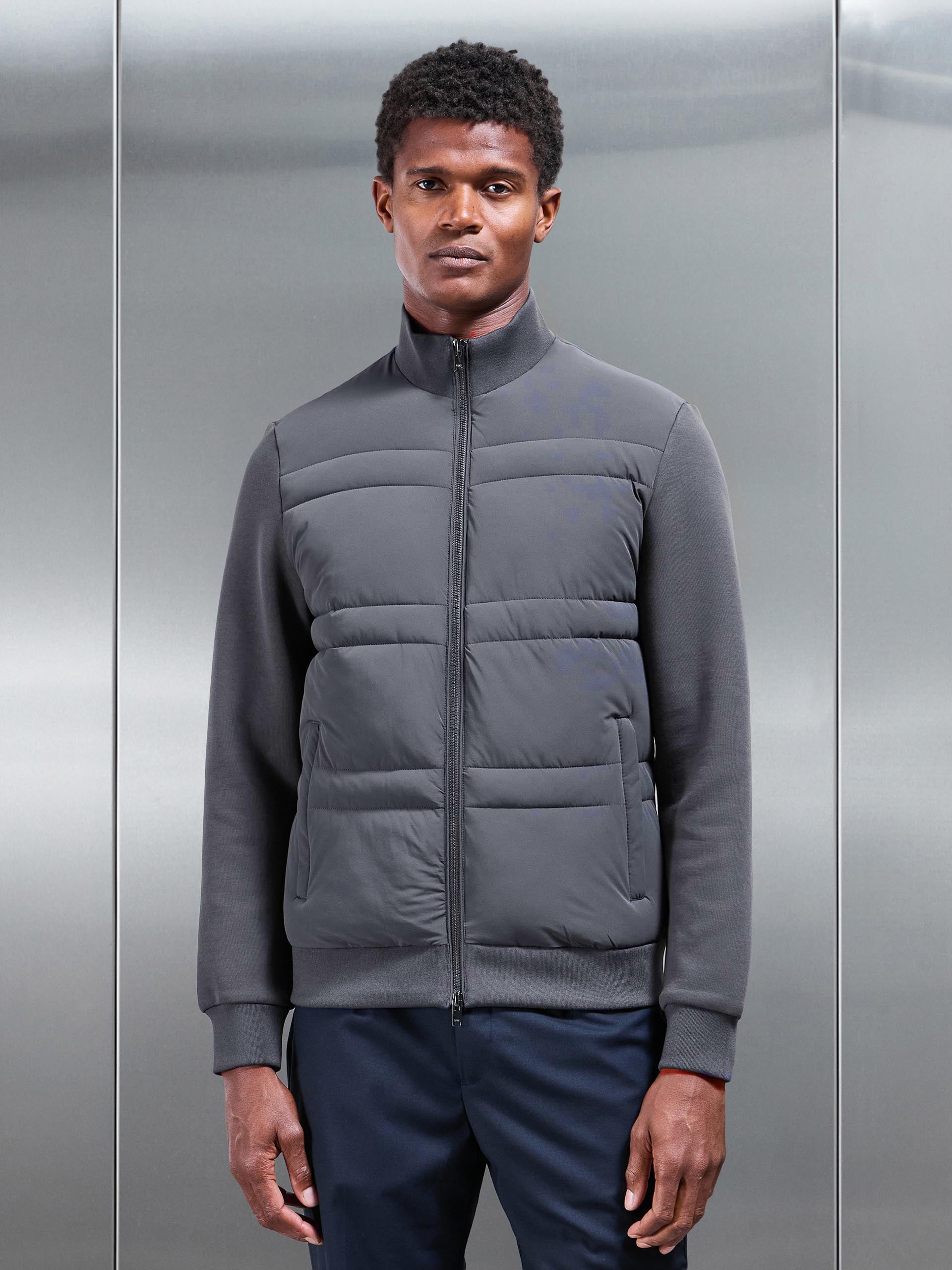Hybrid Panel Puffer Jacket in Grey