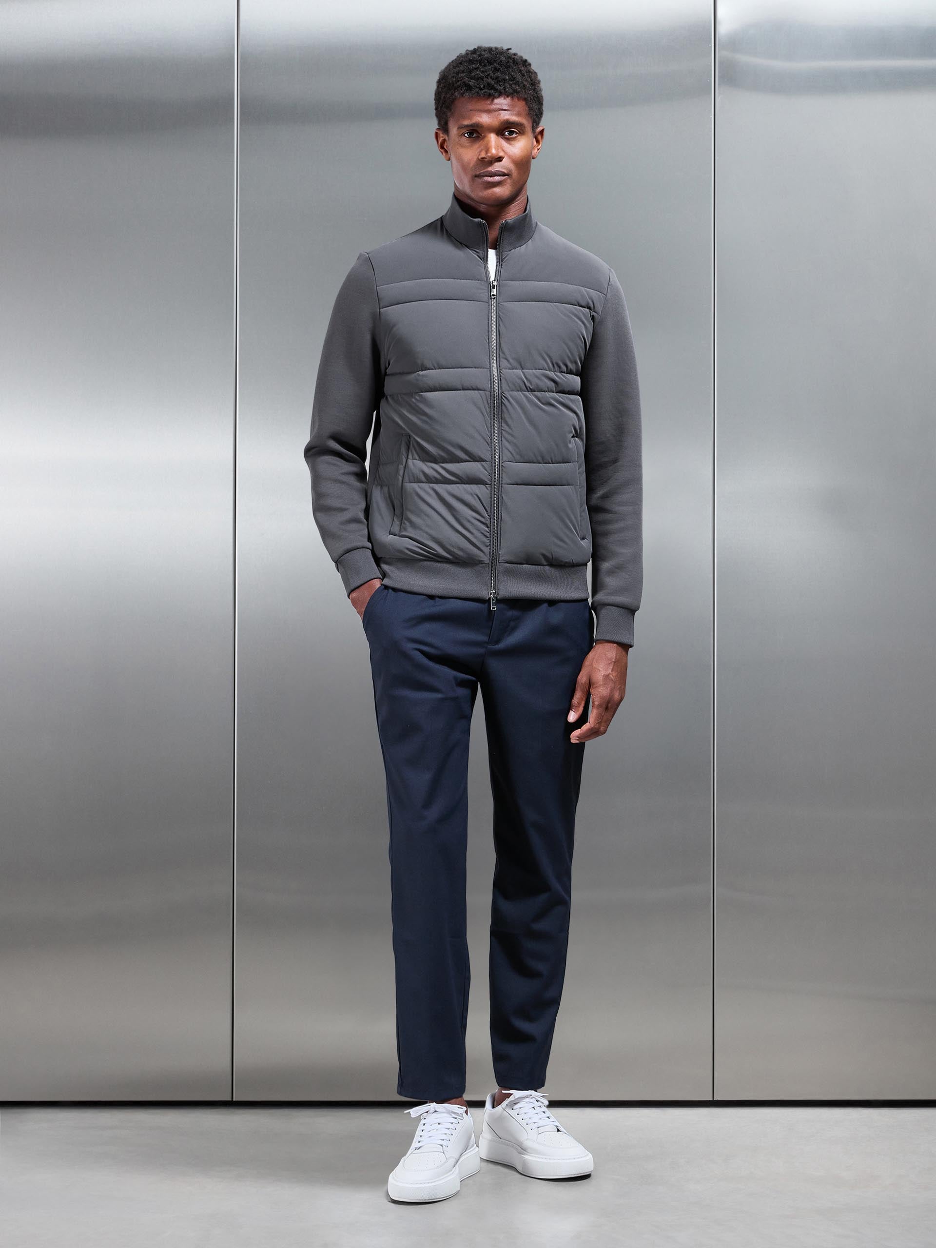 Hybrid Panel Puffer Jacket in Grey