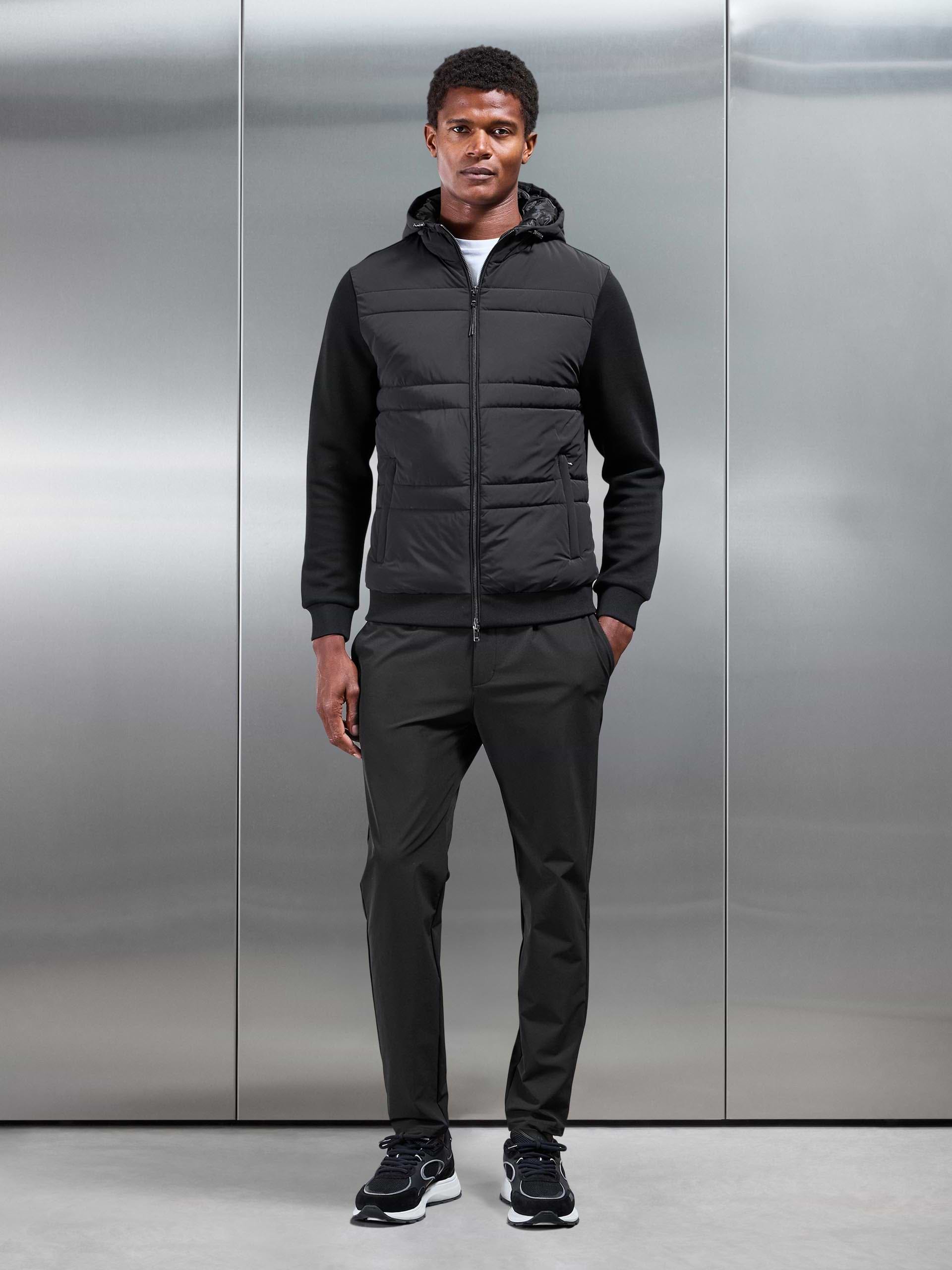 Hybrid Panel Puffer Windbreaker in Black