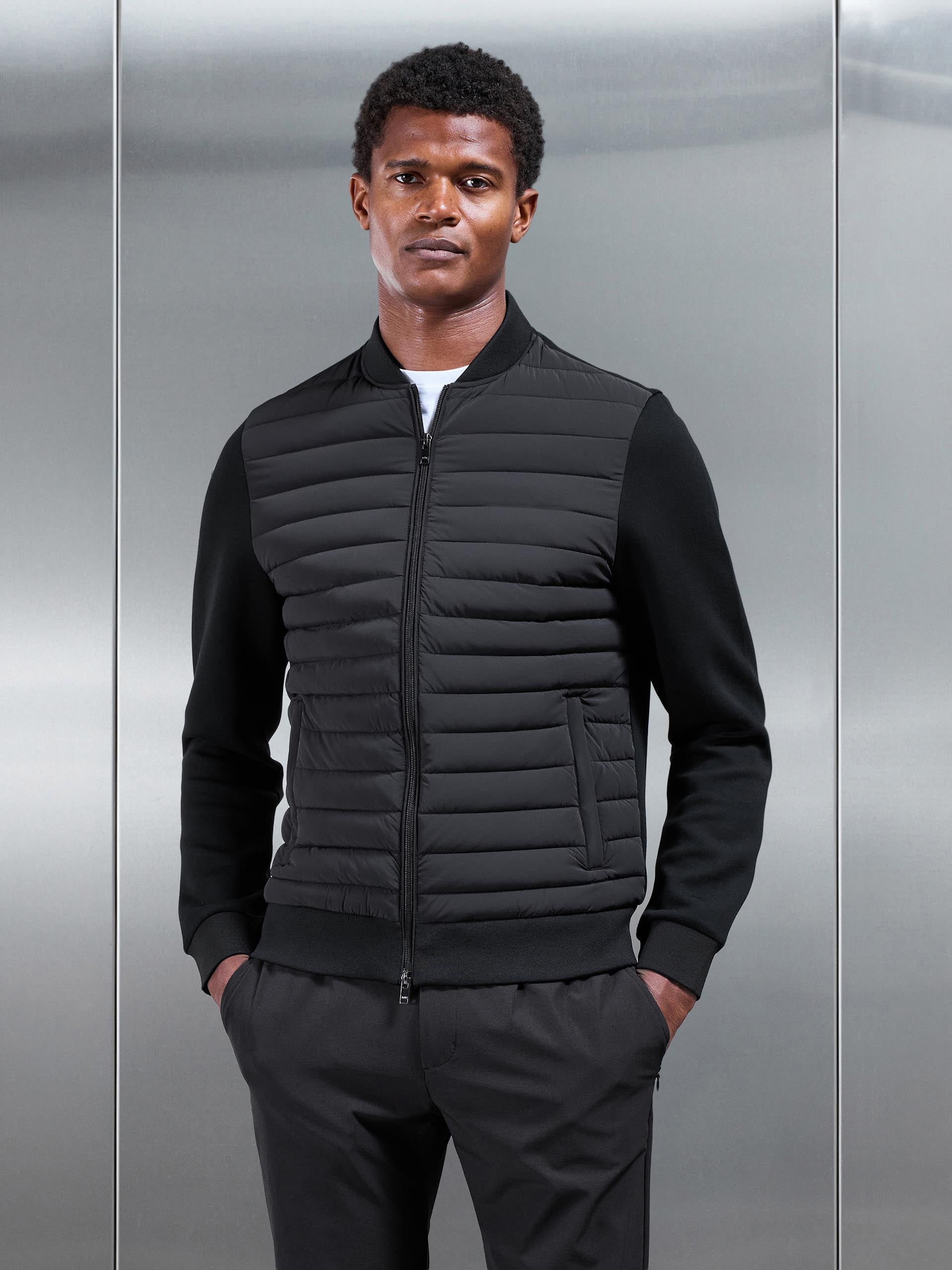 Hybrid Quilted Bomber Jacket in Black