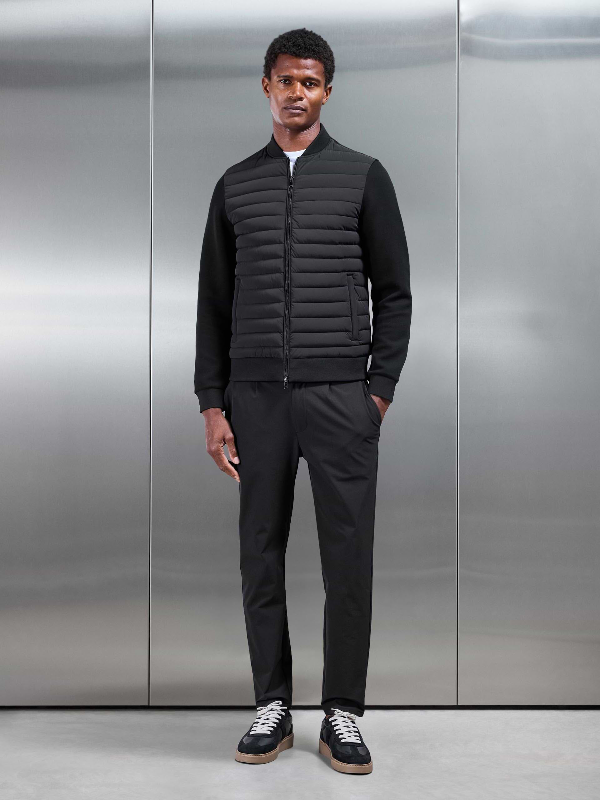 Hybrid Quilted Bomber Jacket in Black
