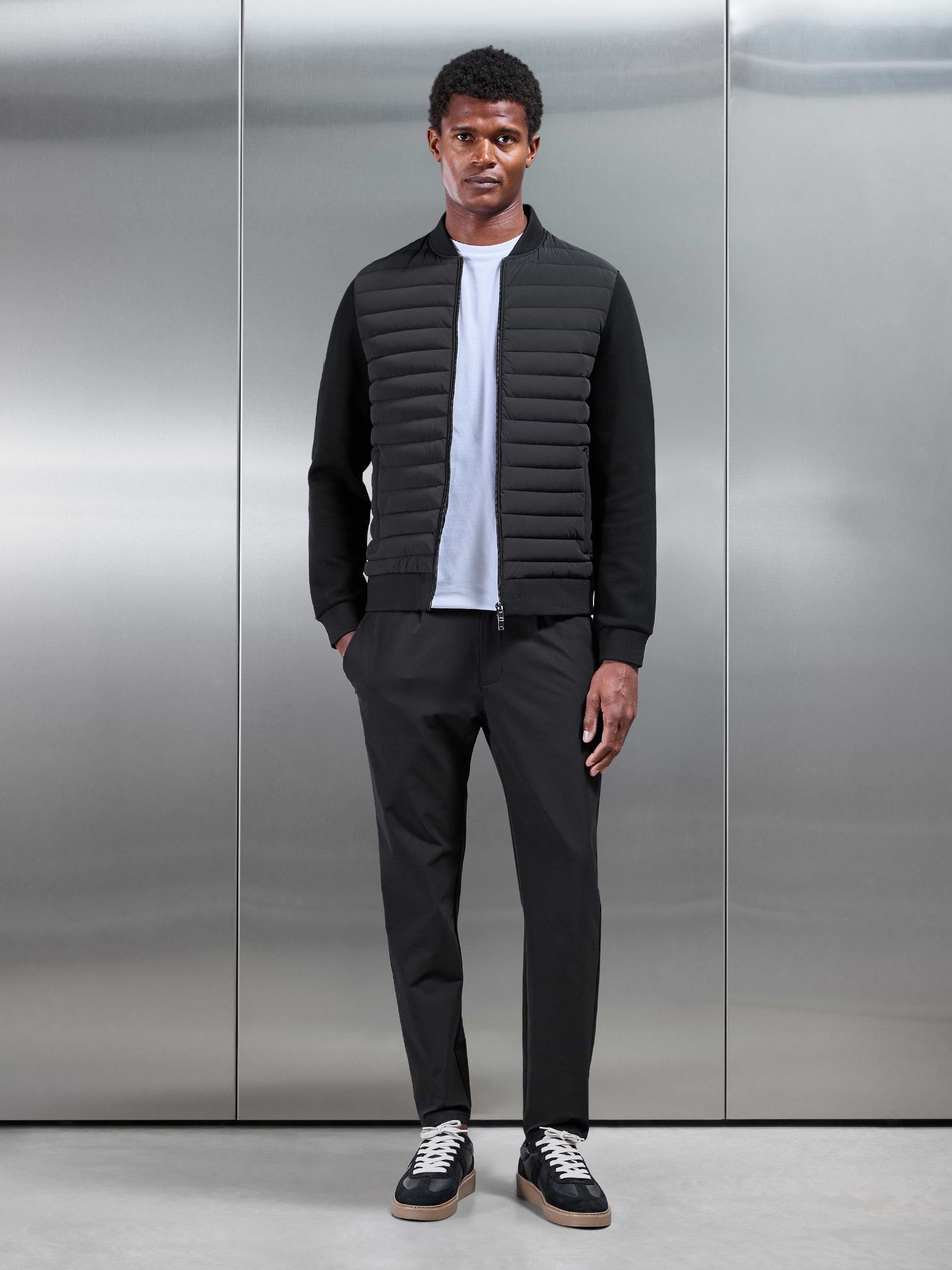 Hybrid Quilted Bomber Jacket in Black