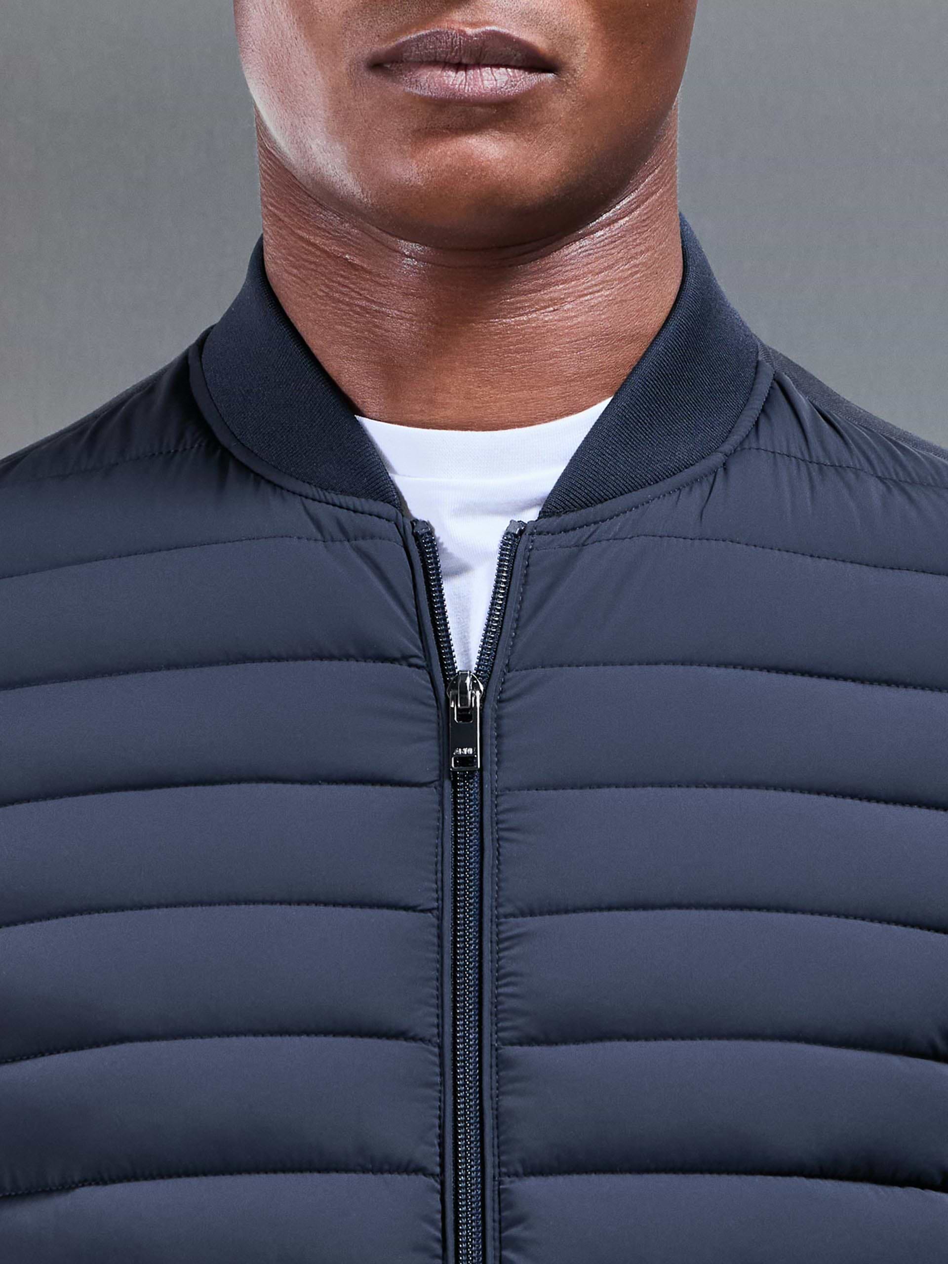 Hybrid Quilted Bomber Jacket in Navy
