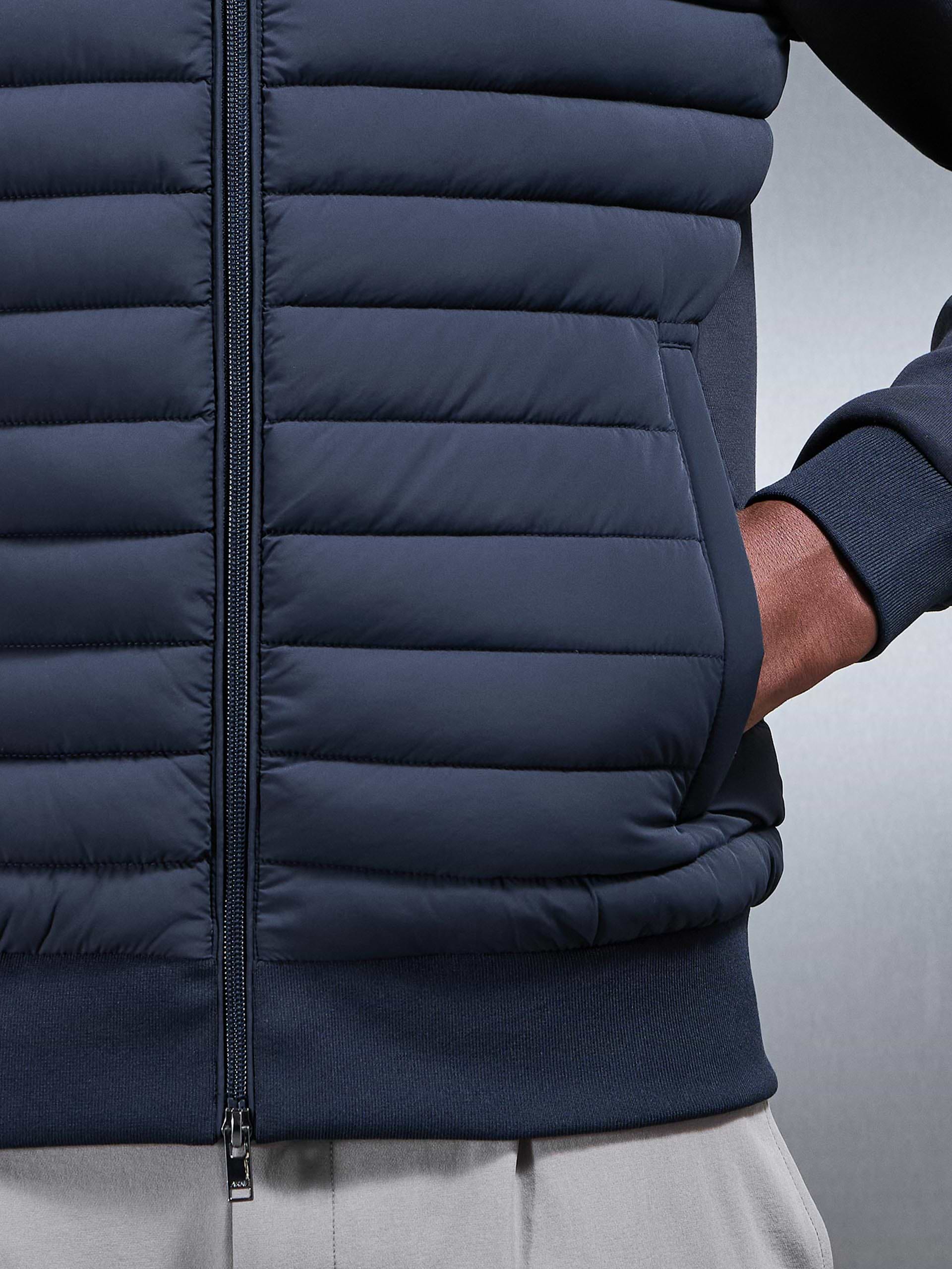 Hybrid Quilted Bomber Jacket in Navy