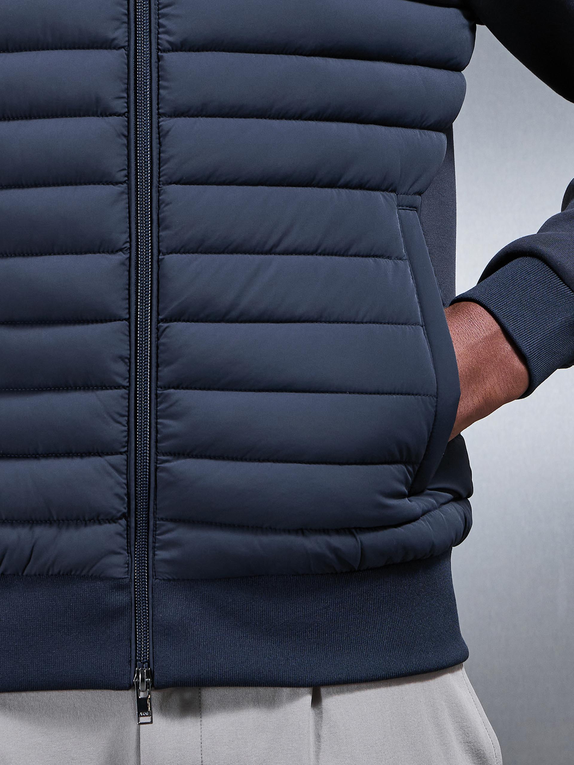 Hybrid Quilted Bomber Jacket in Navy