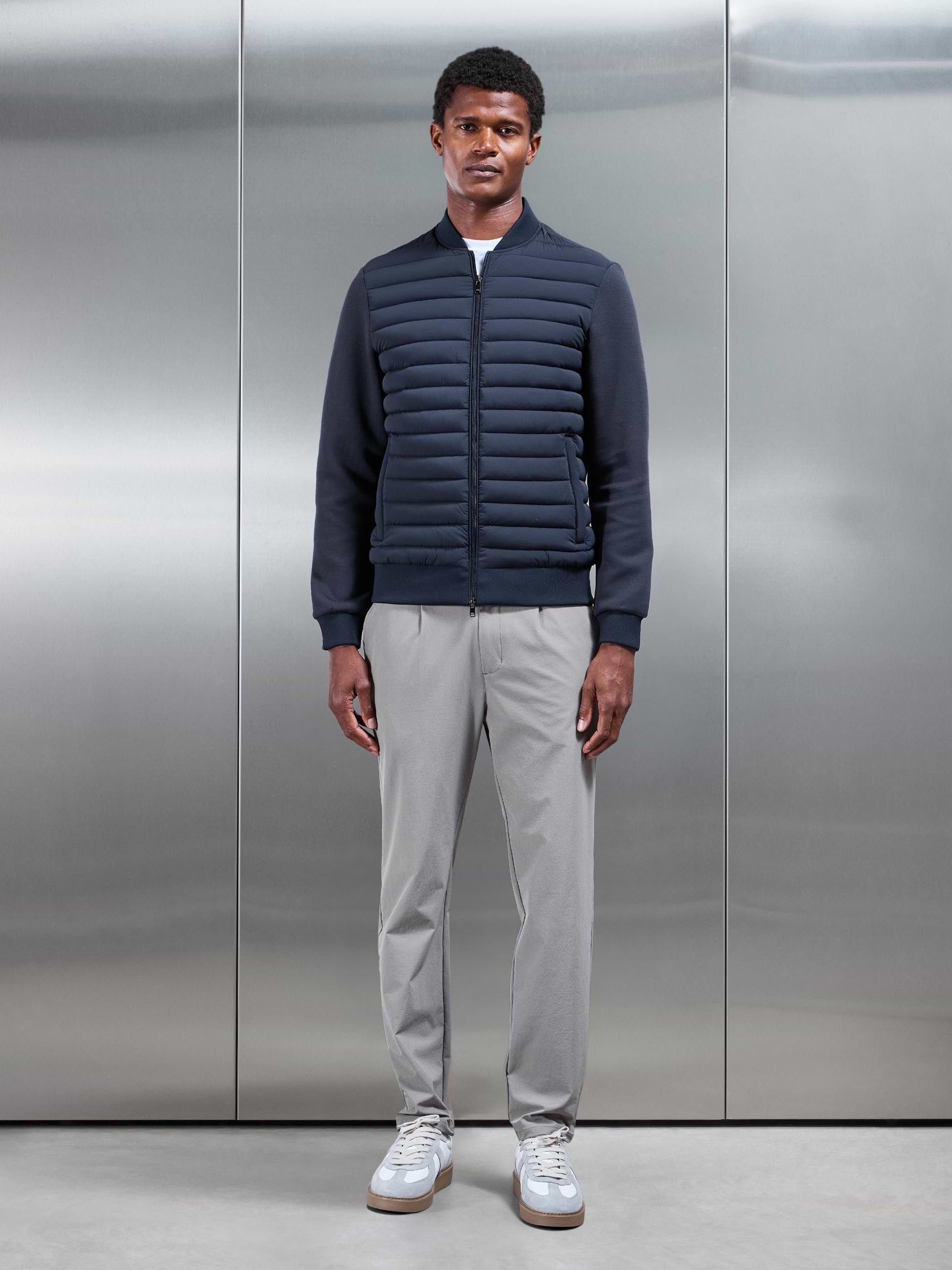 Hybrid Quilted Bomber Jacket in Navy