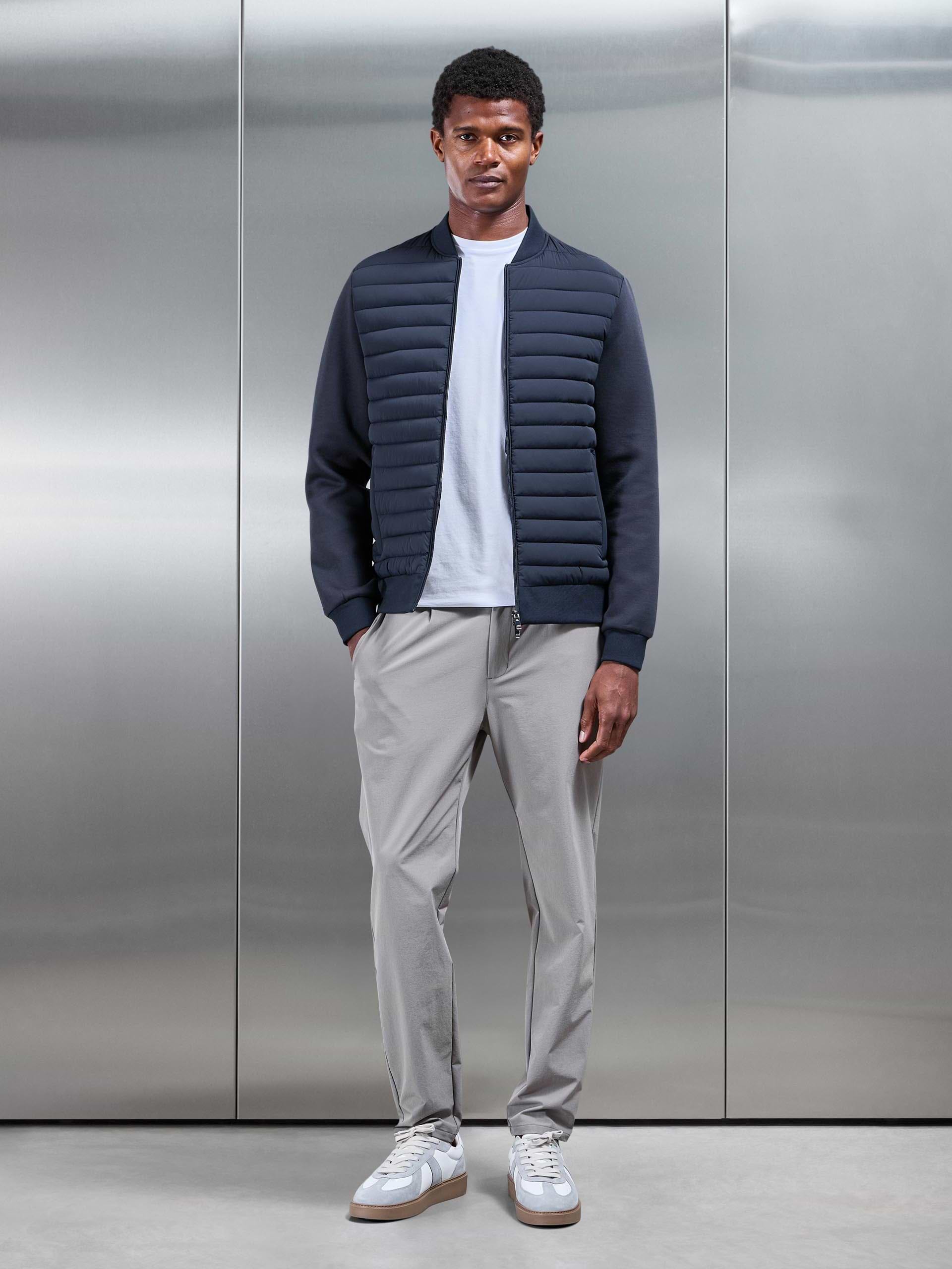 Hybrid Quilted Bomber Jacket in Navy