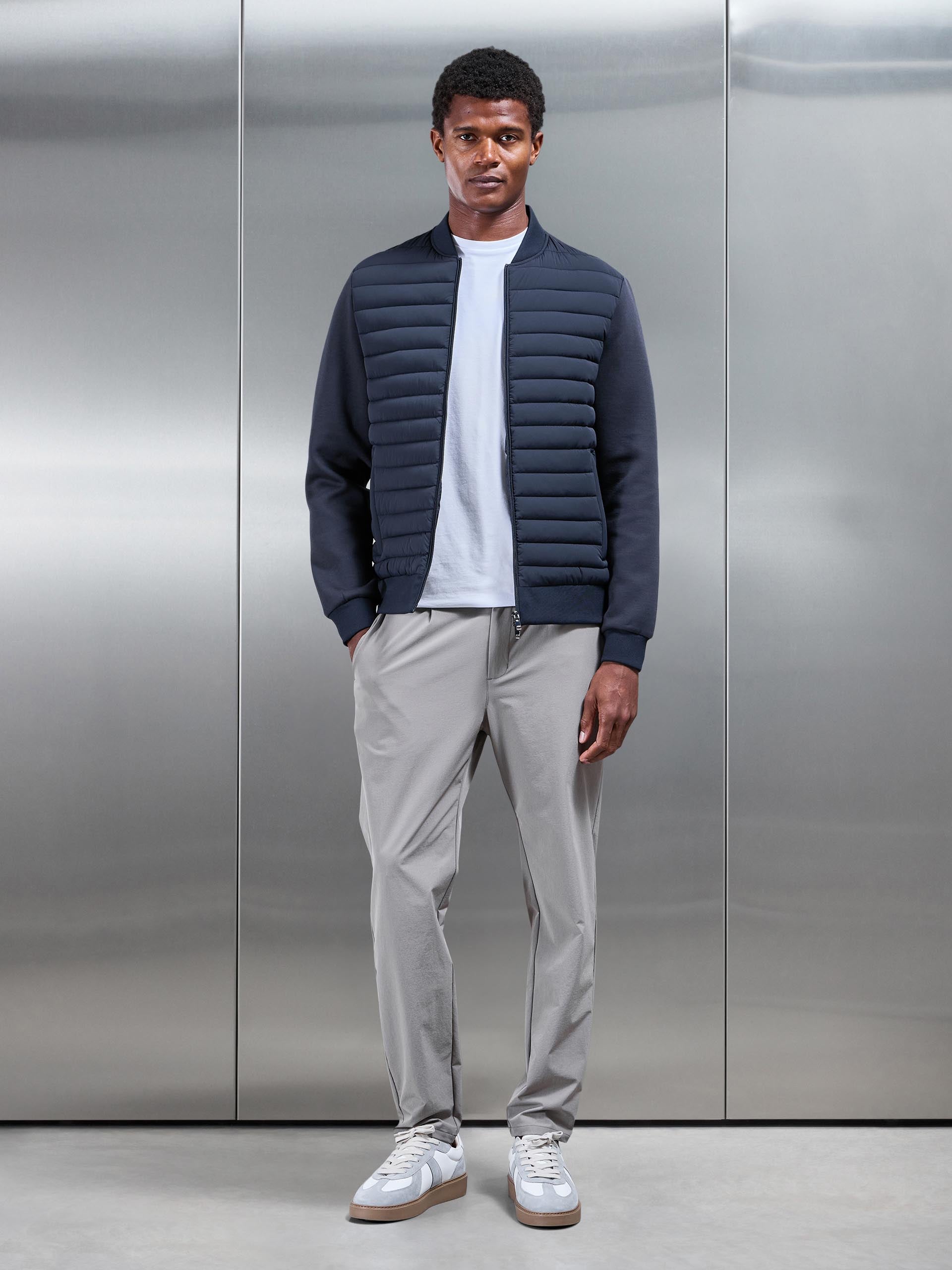 Hybrid Quilted Bomber Jacket in Navy