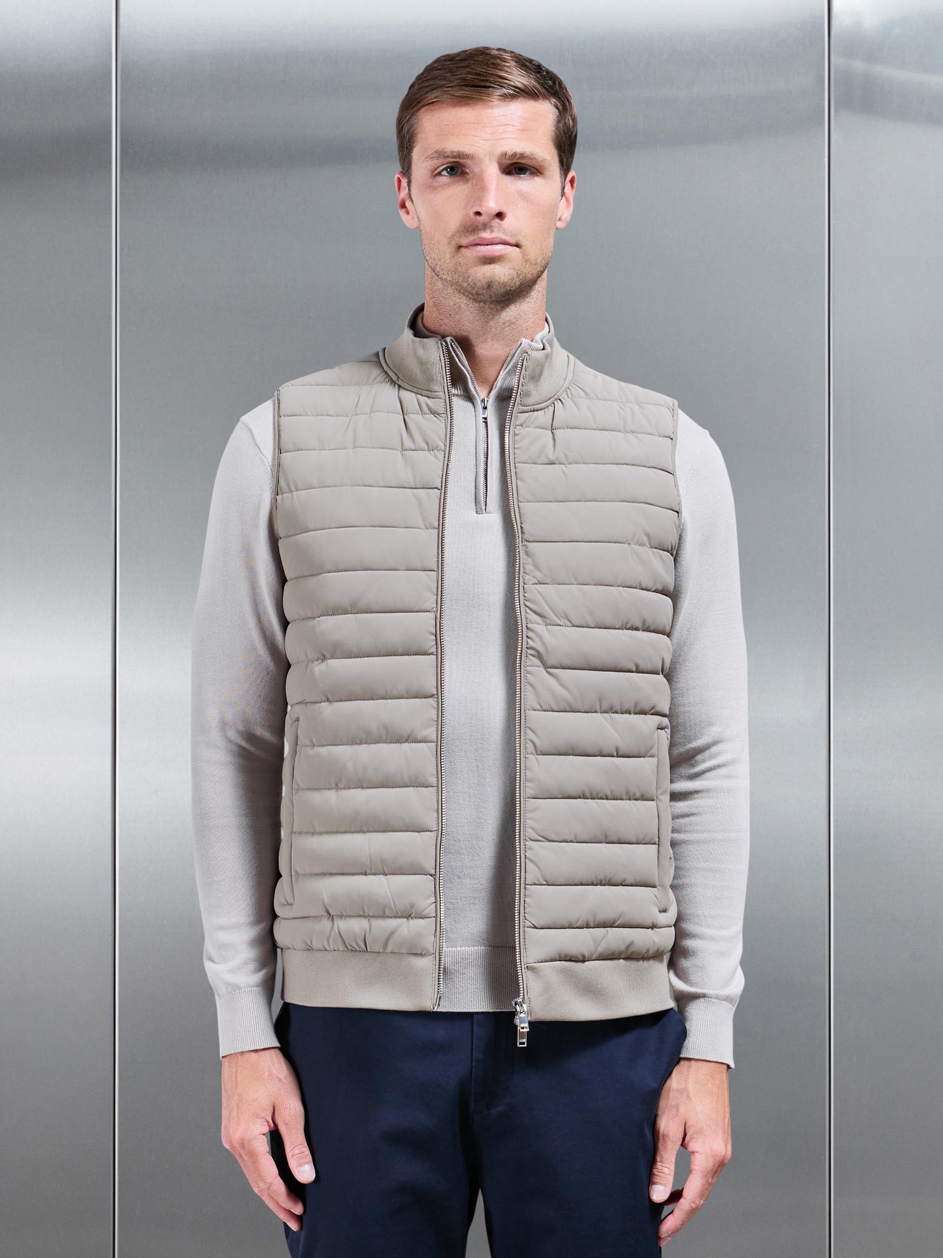 Hybrid Quilted Gilet in Taupe