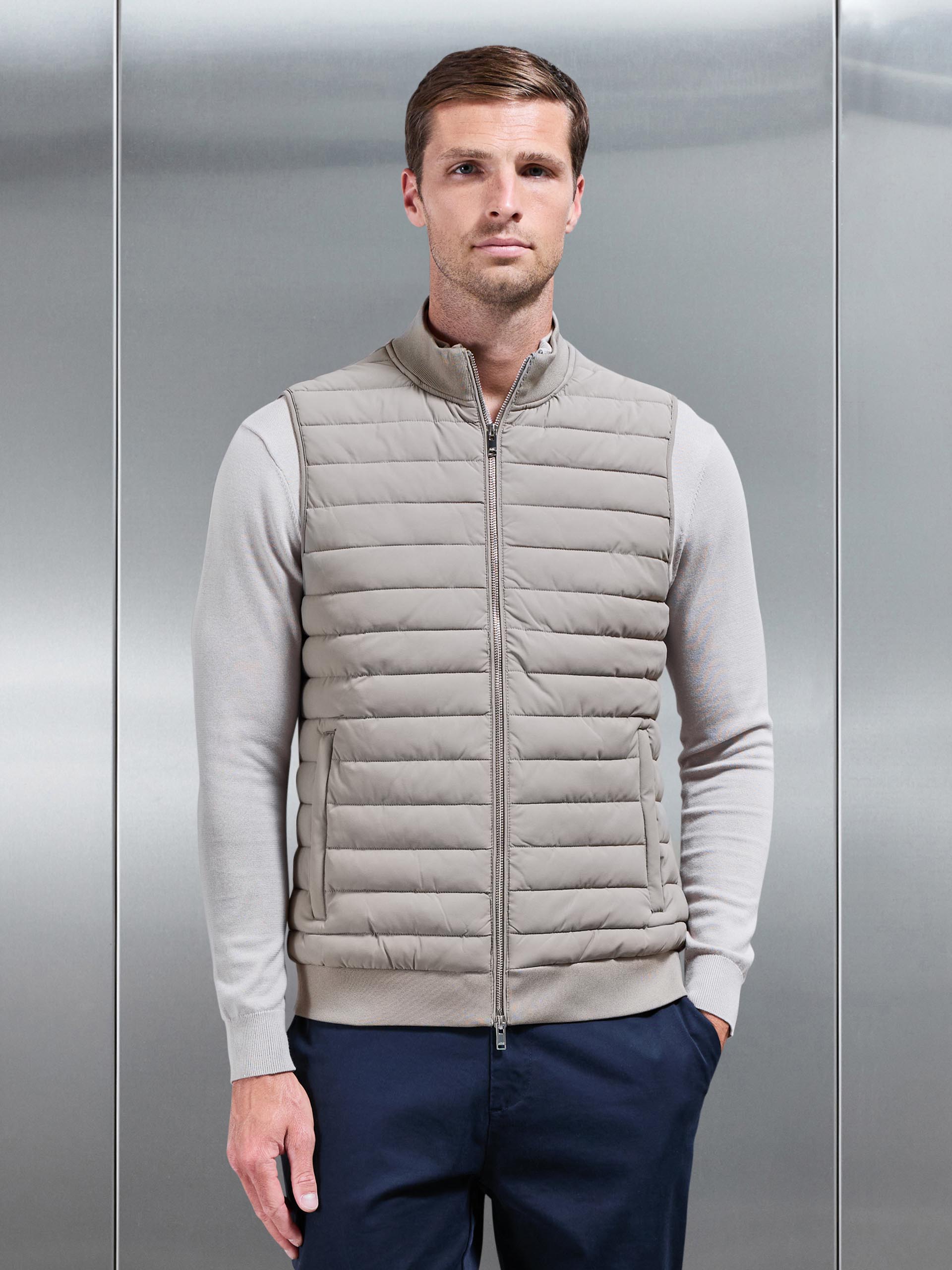Hybrid Quilted Gilet in Taupe