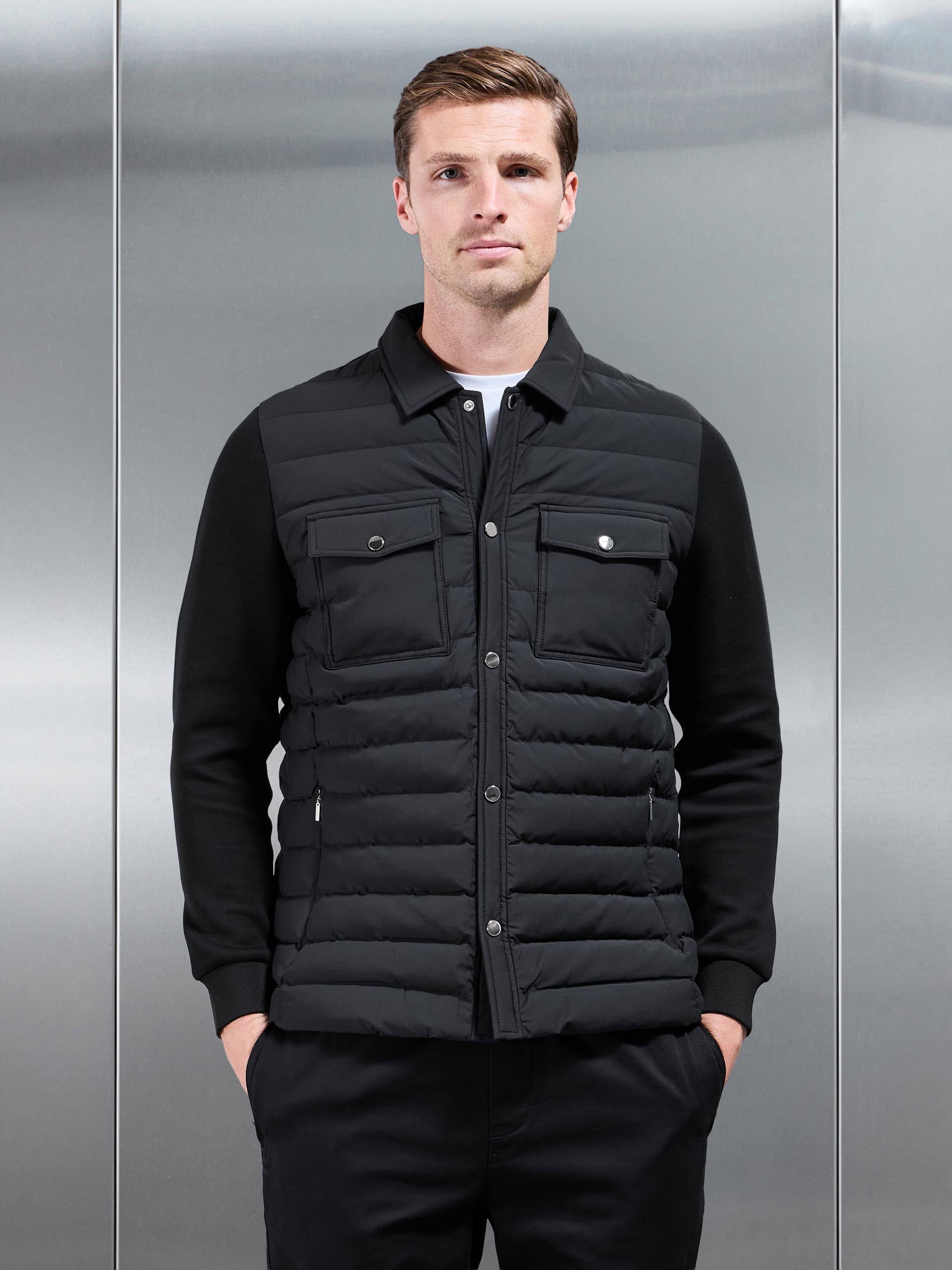 Hybrid Quilted Overshirt in Black