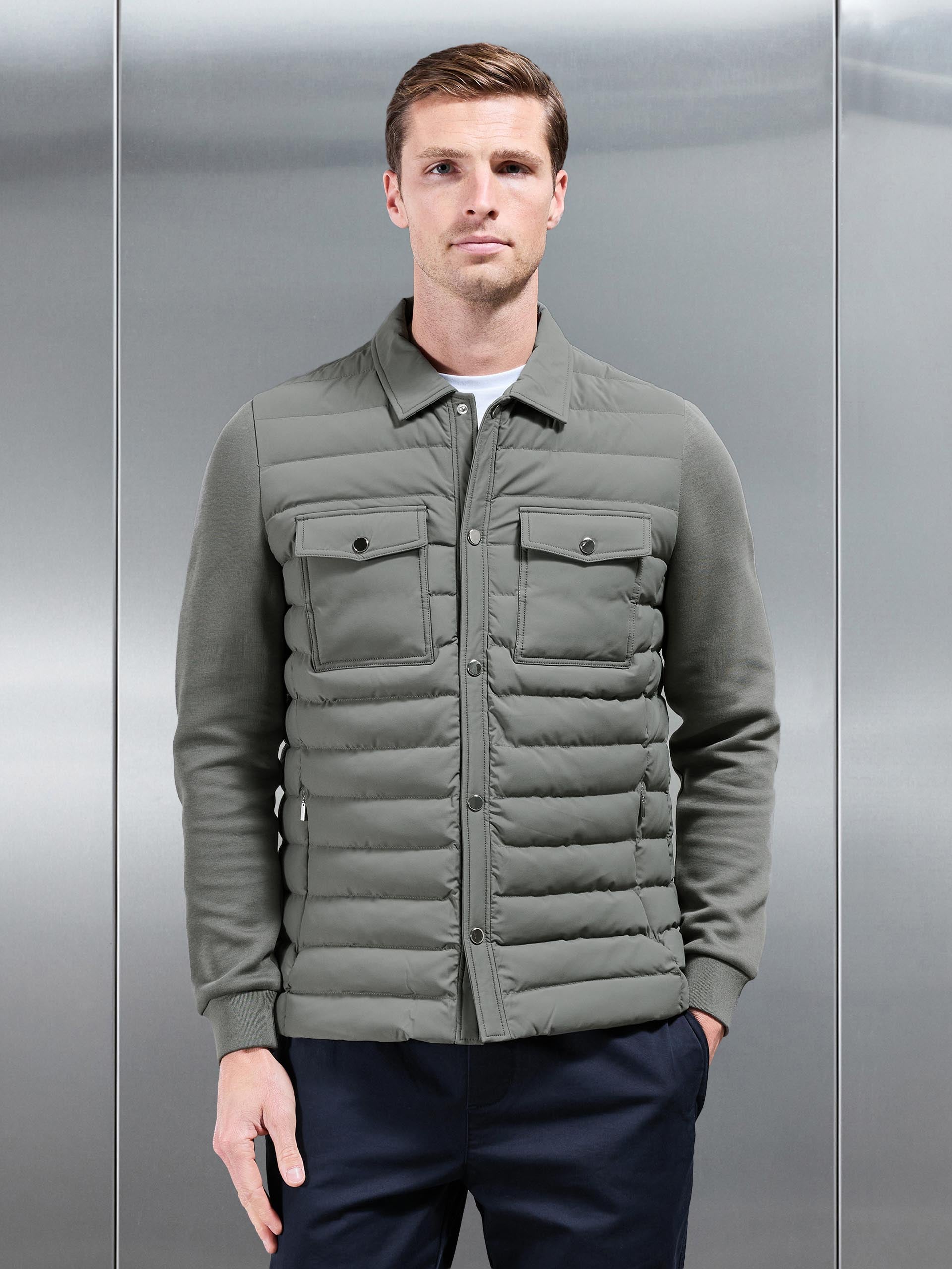 Hybrid Quilted Overshirt in Sage