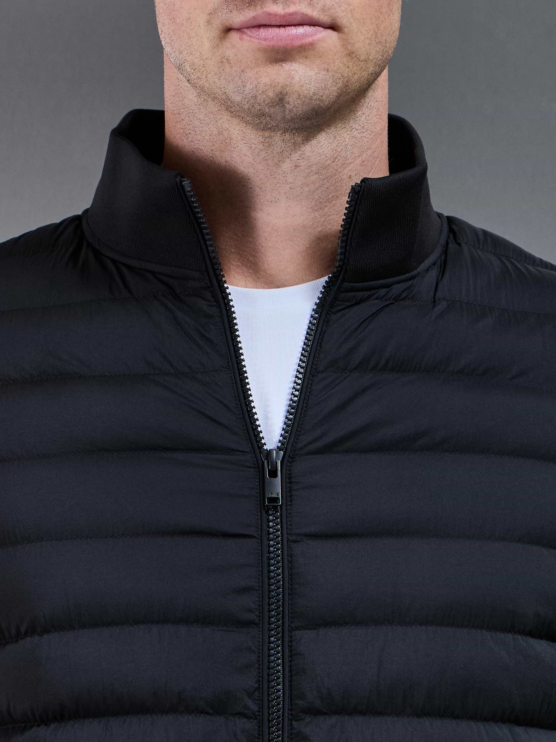 Hybrid Quilted Technical Funnel Neck Jacket in Black
