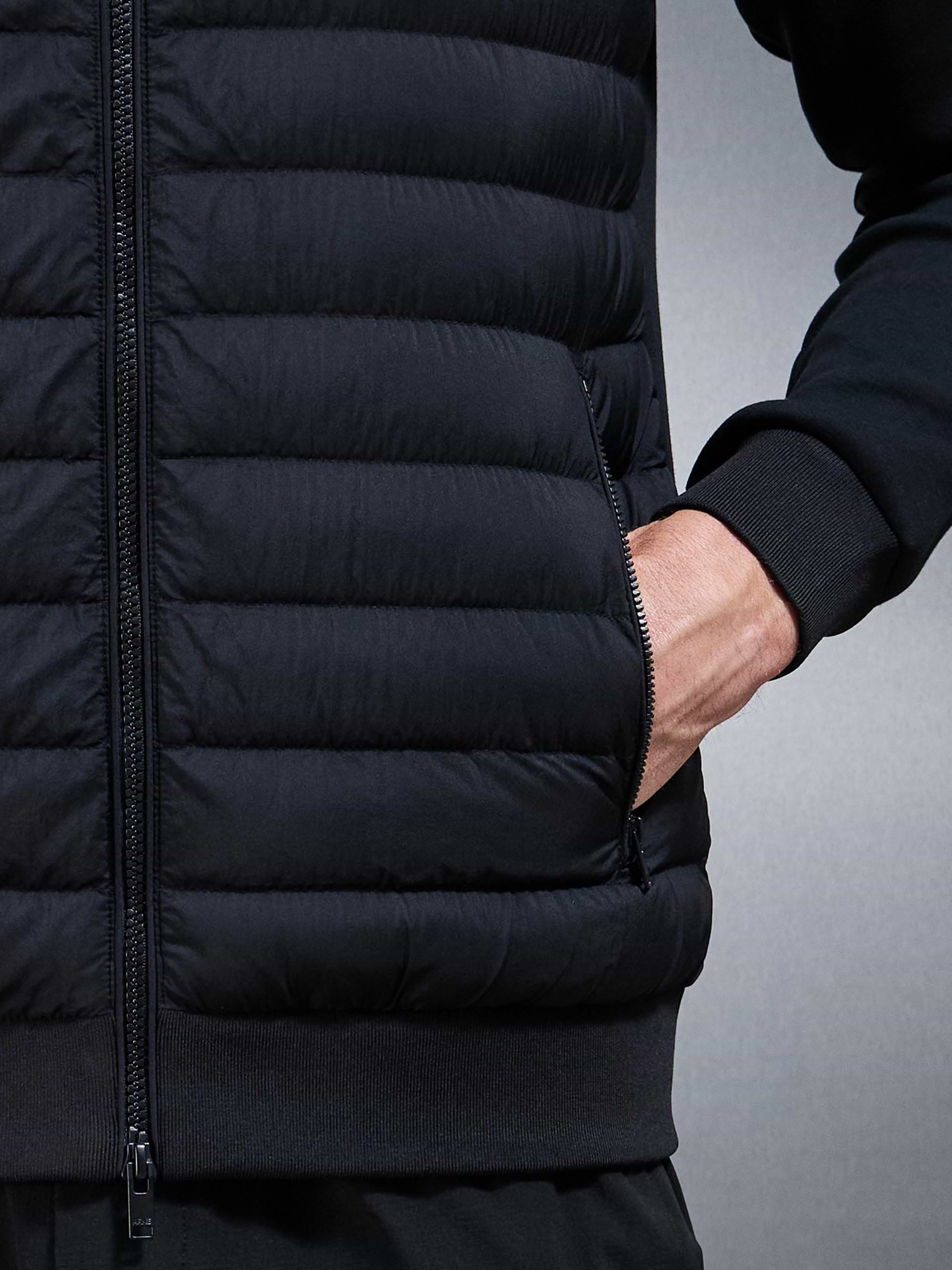 Hybrid Quilted Technical Funnel Neck Jacket in Black