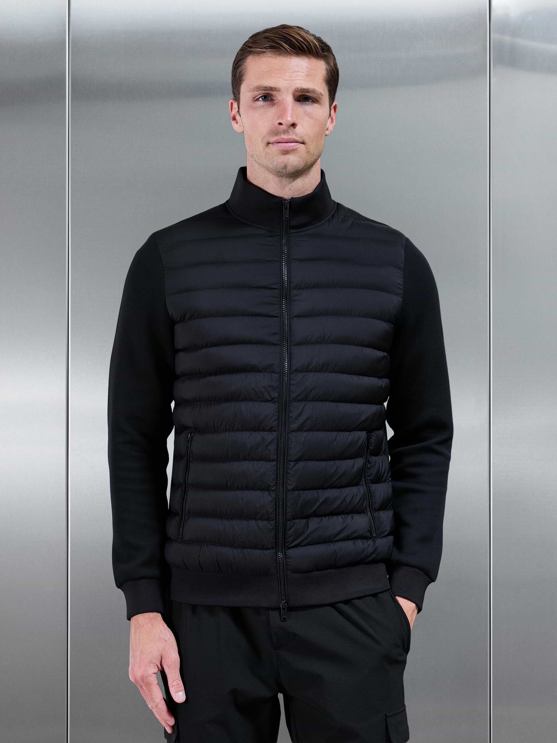 Hybrid Quilted Technical Funnel Neck Jacket in Black