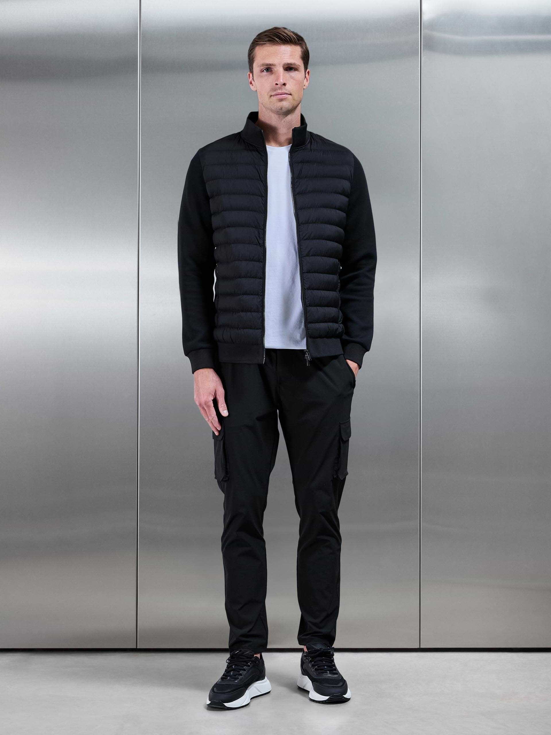 Hybrid Quilted Technical Funnel Neck Jacket in Black