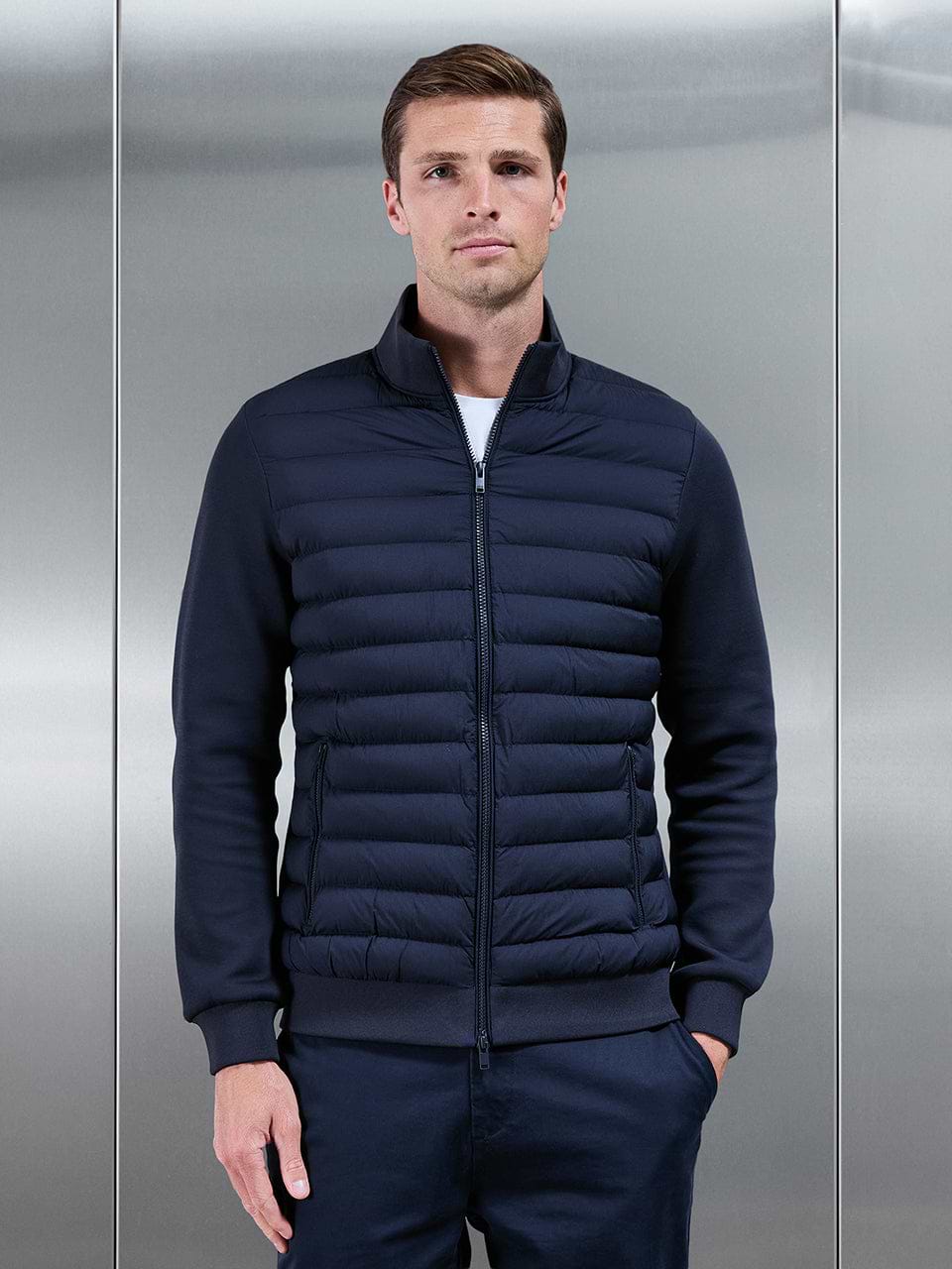 Hybrid Quilted Technical Funnel Neck Jacket in Navy