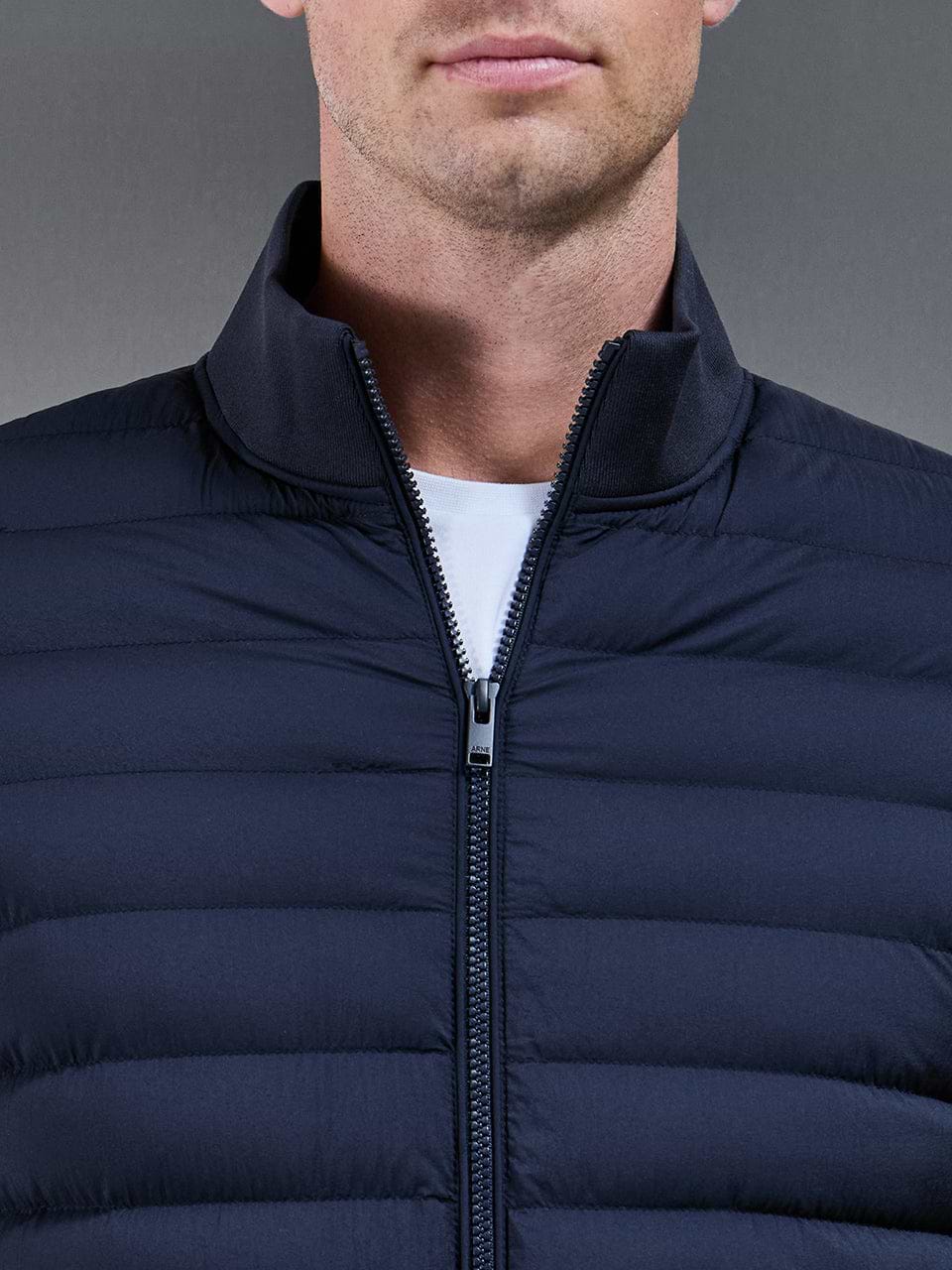 Hybrid Quilted Technical Funnel Neck Jacket in Navy