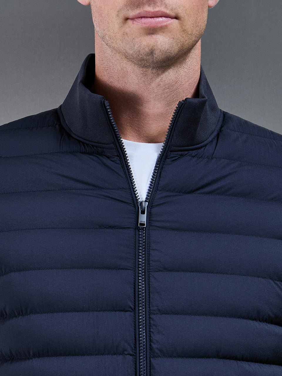 Hybrid Quilted Technical Funnel Neck Jacket in Navy
