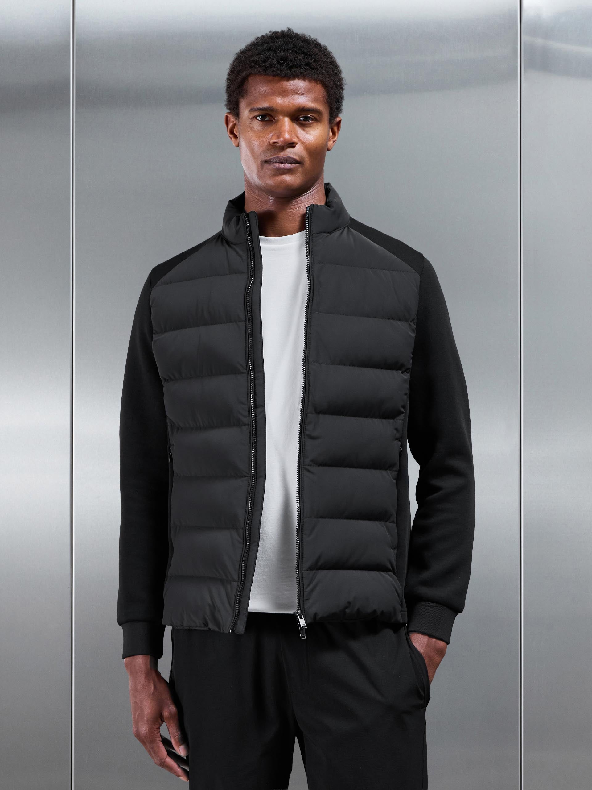 Hybrid Technical Puffer Jacket in Black