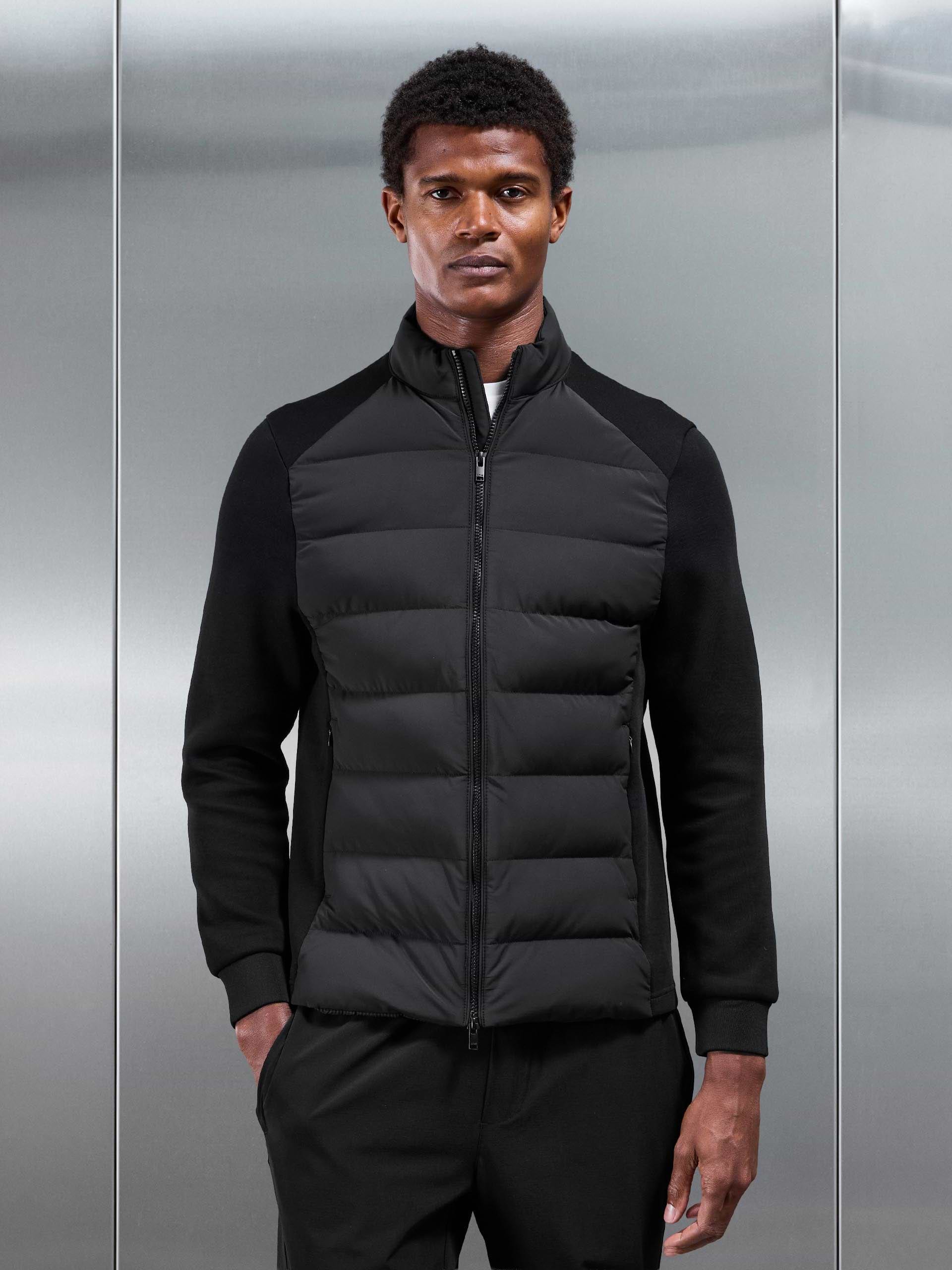 Hybrid Technical Puffer Jacket in Black